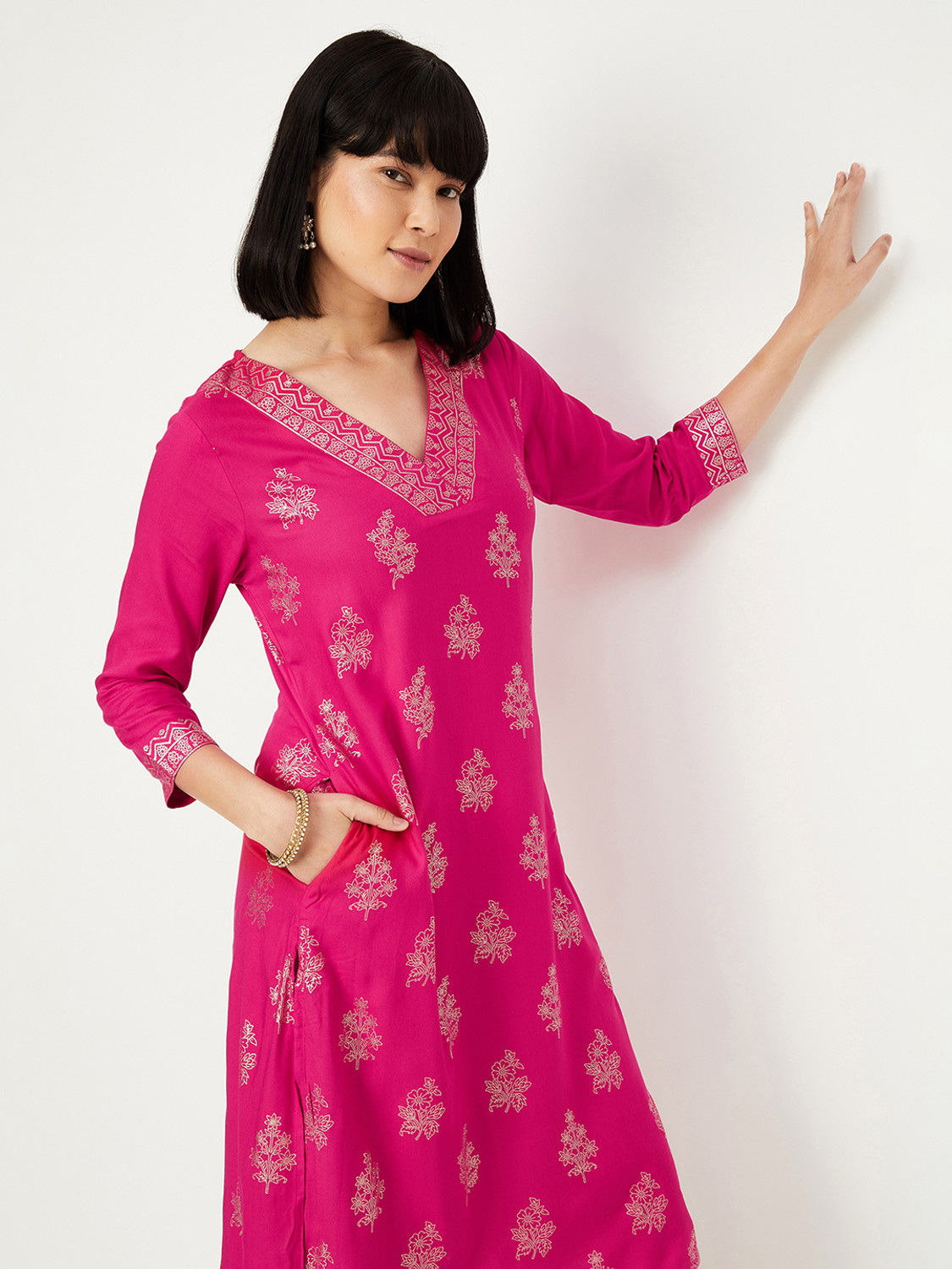 Image of BIBA Solid Viscose Rayon Straight Kurta for Women (Yellow)