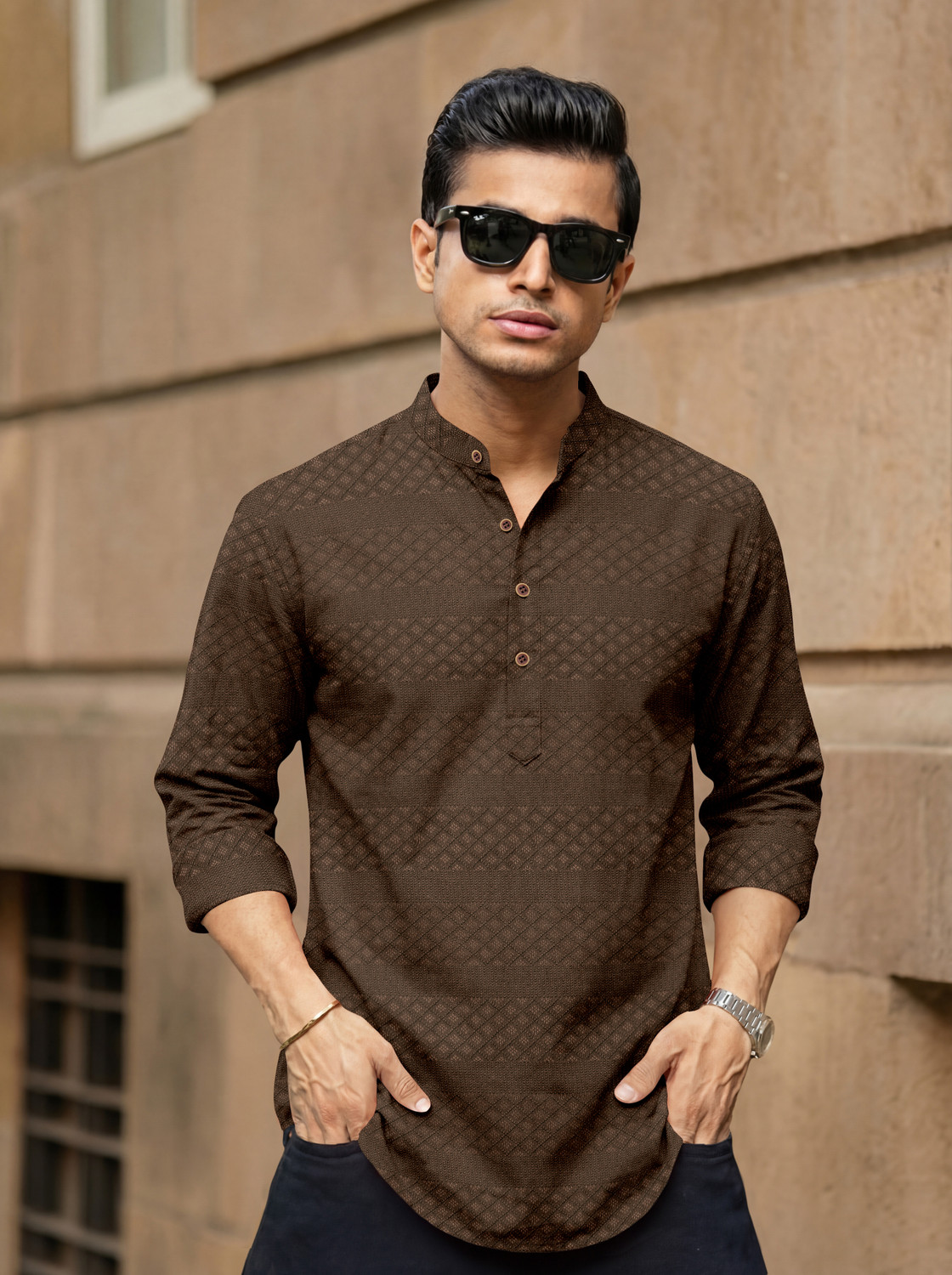 Image of Varbandhan Self Design Jacquard Straight Kurta for Men (Purple)