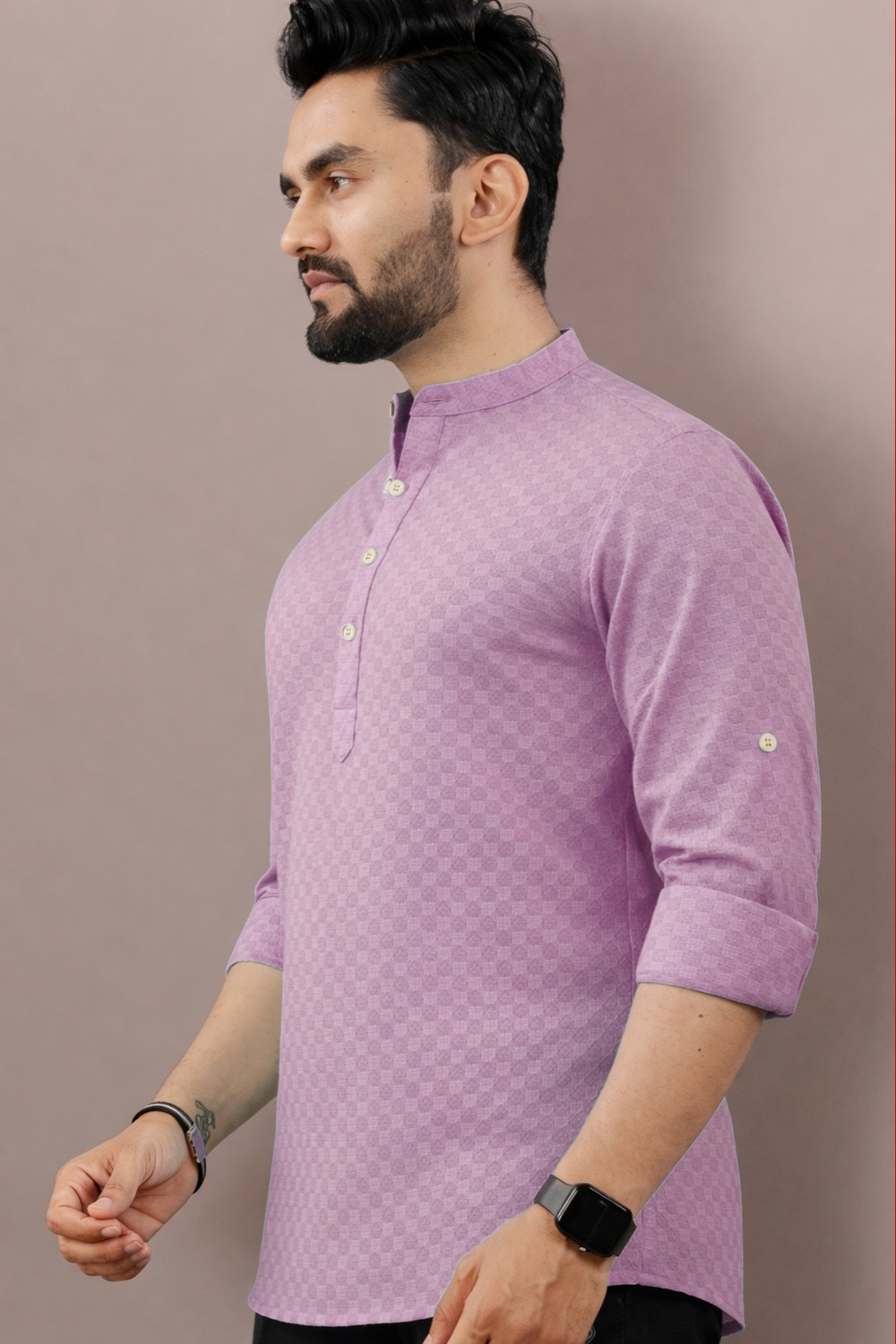Image of Varbandhan Self Design Jacquard Straight Kurta for Men (Purple)
