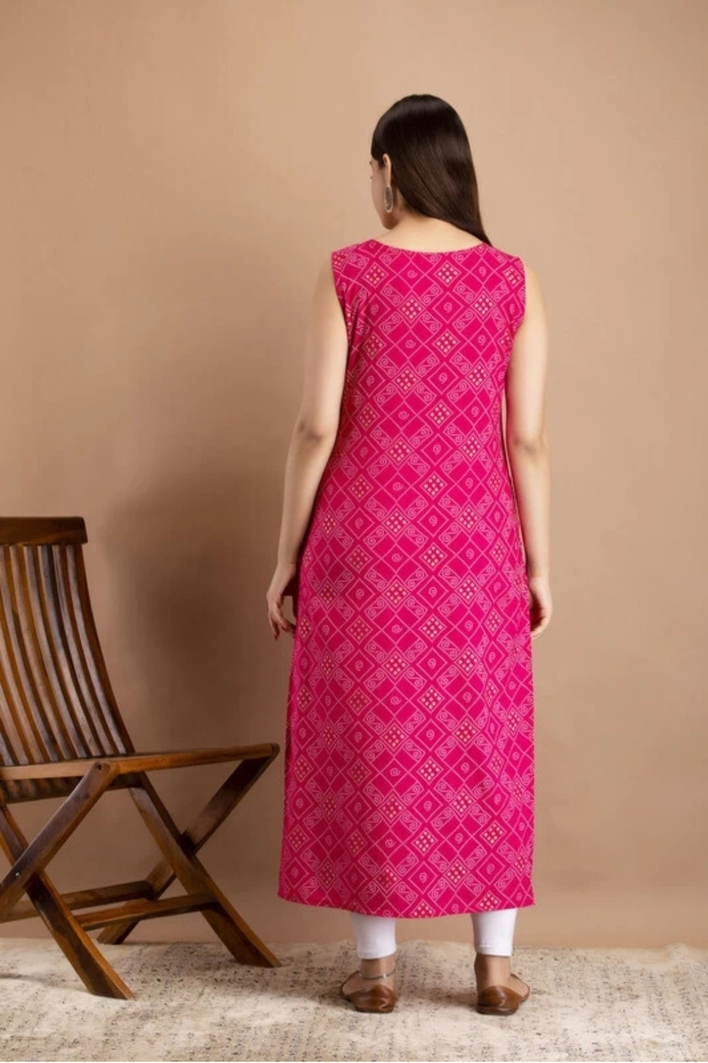 Image of A C KANANI Printed Viscose Rayon Straight Kurta for Women (Pink)