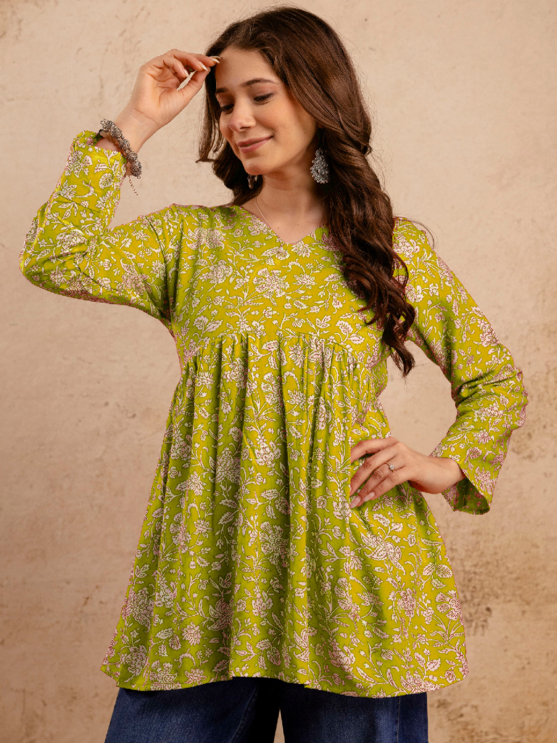 Image of Mialo fashion Floral Print Viscose Rayon Flared Kurta for Women (Red)