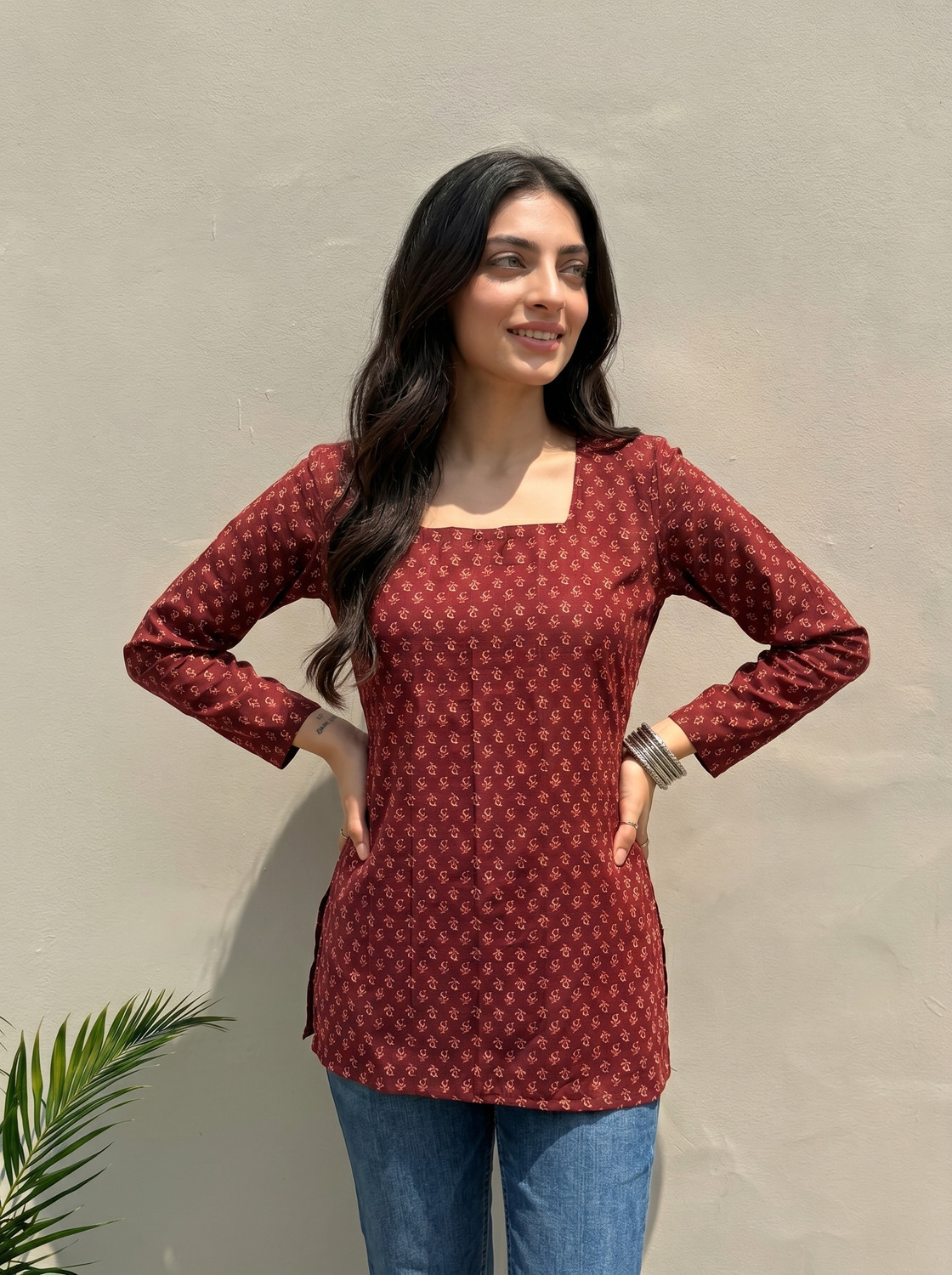 Image of Asad Embroidered Cotton Blend Straight Kurta for Women (Blue)