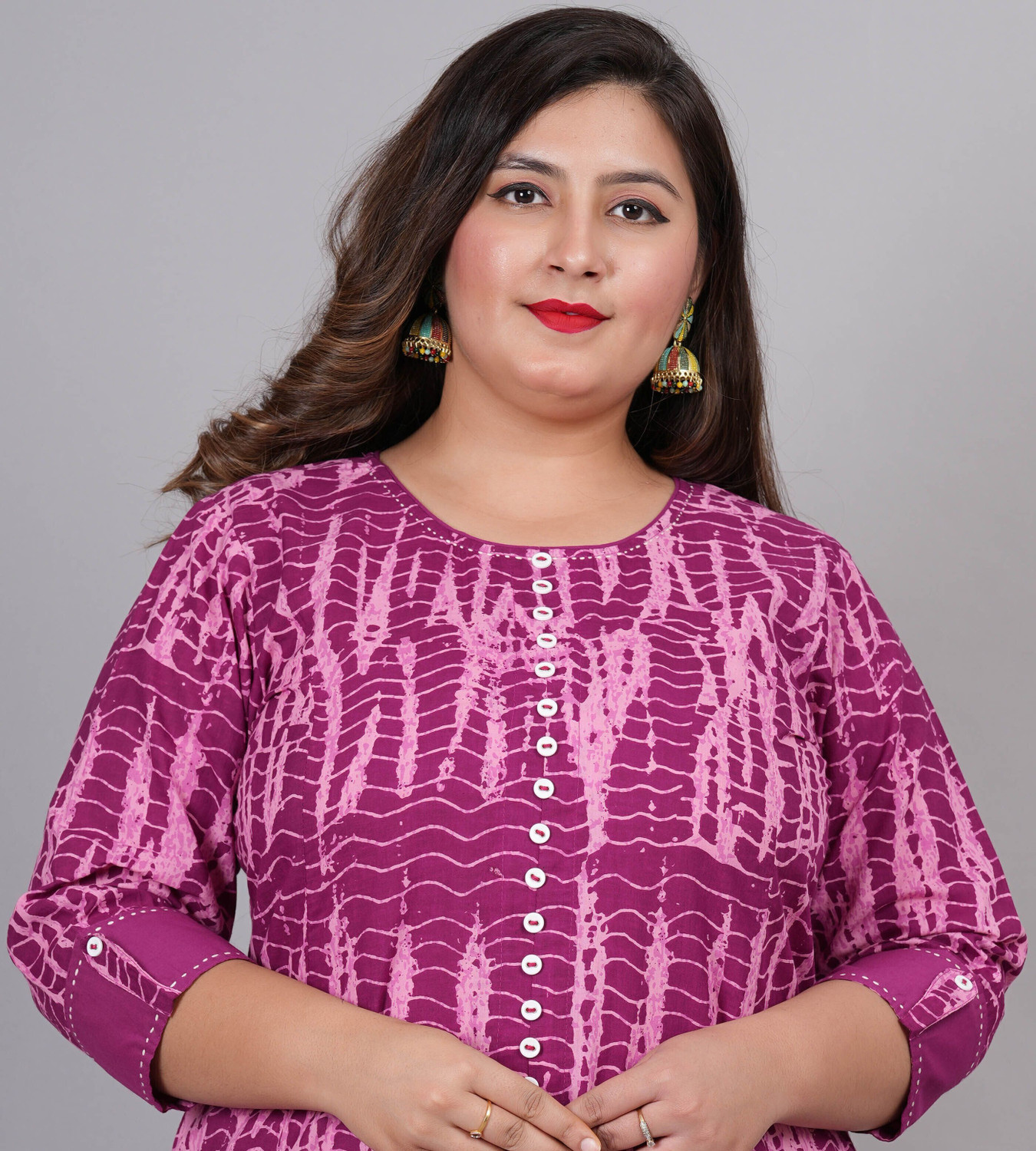 Image of Yash Gallery Printed Pure Cotton Anarkali Kurta for Women (Purple)