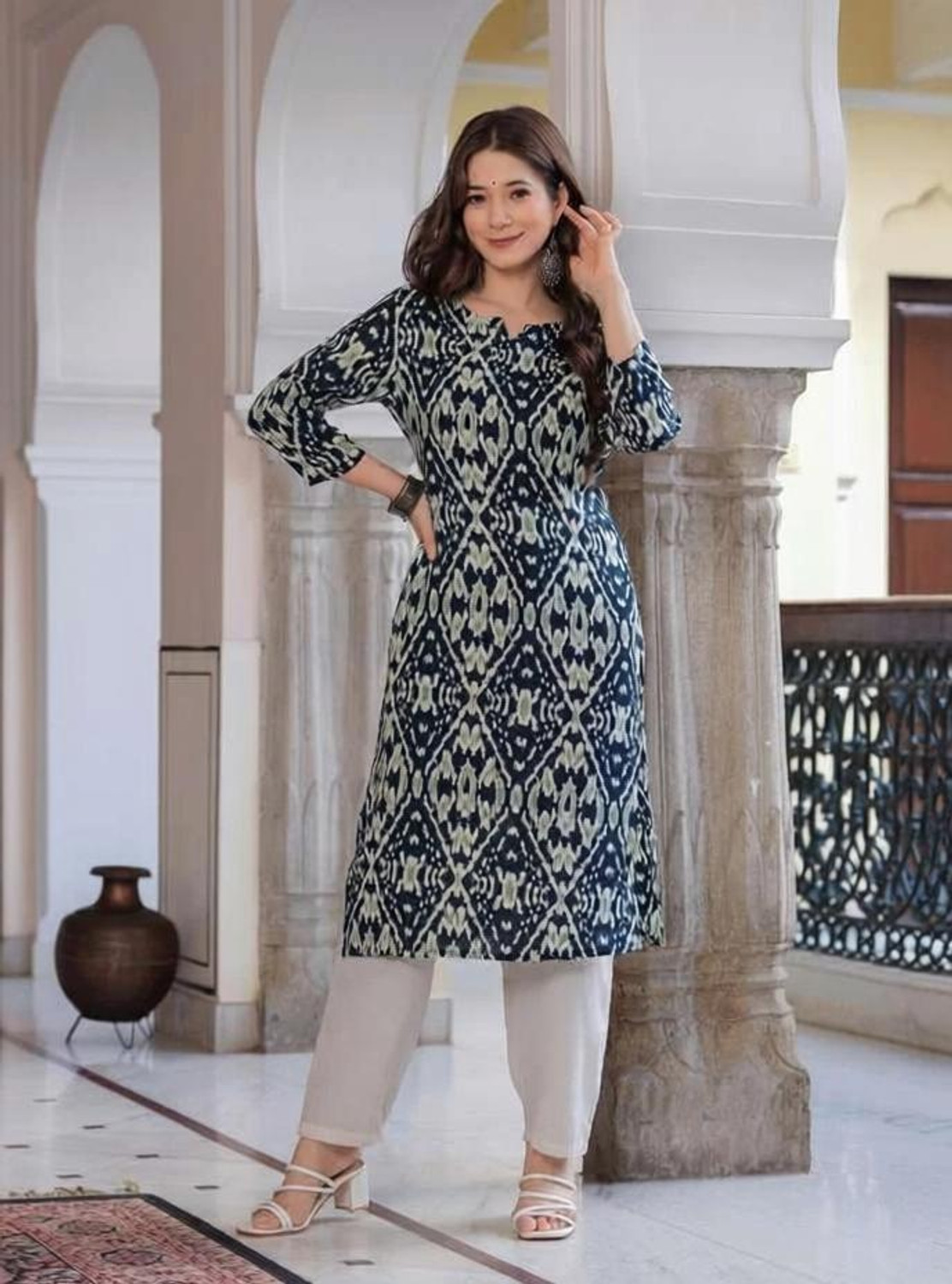 Image of SHIFA TRADING Pack of 2 Printed Pure Cotton Straight Kurta for Women (Multicolor)