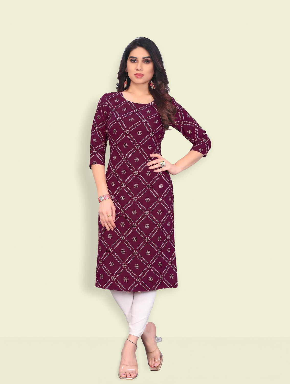 Image of 1 Stop Fashion Printed Crepe Straight Kurta for Women (Multicolor)