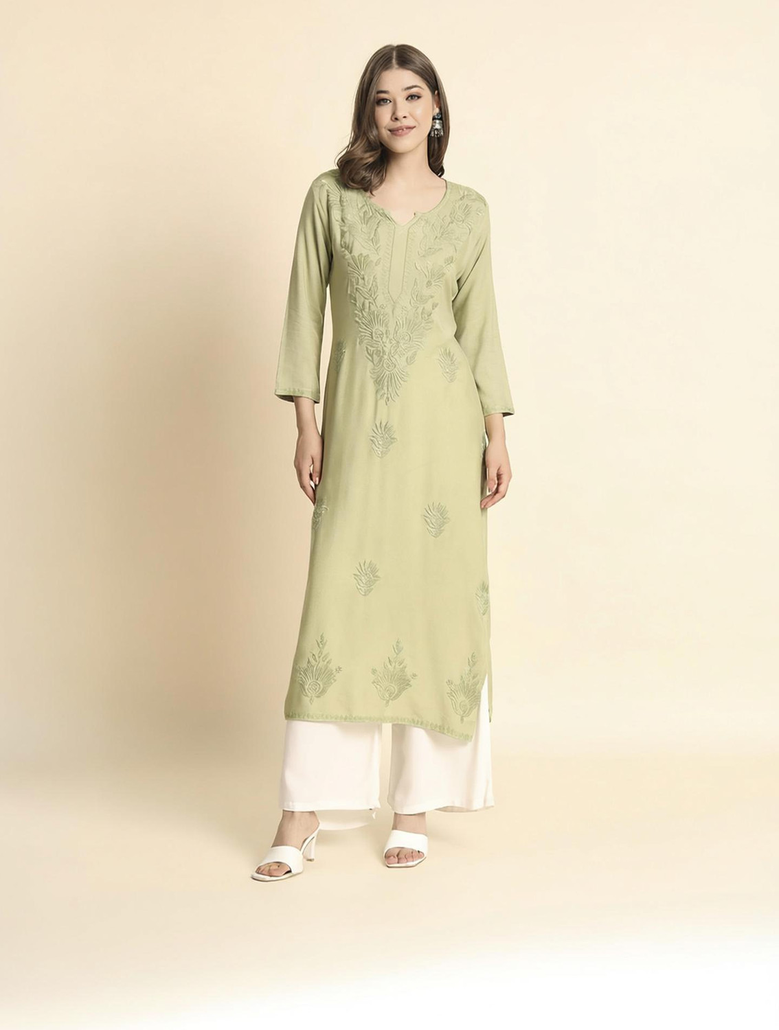 Image of PIROKI Printed Pure Cotton Anarkali Kurta for Women (Blue)