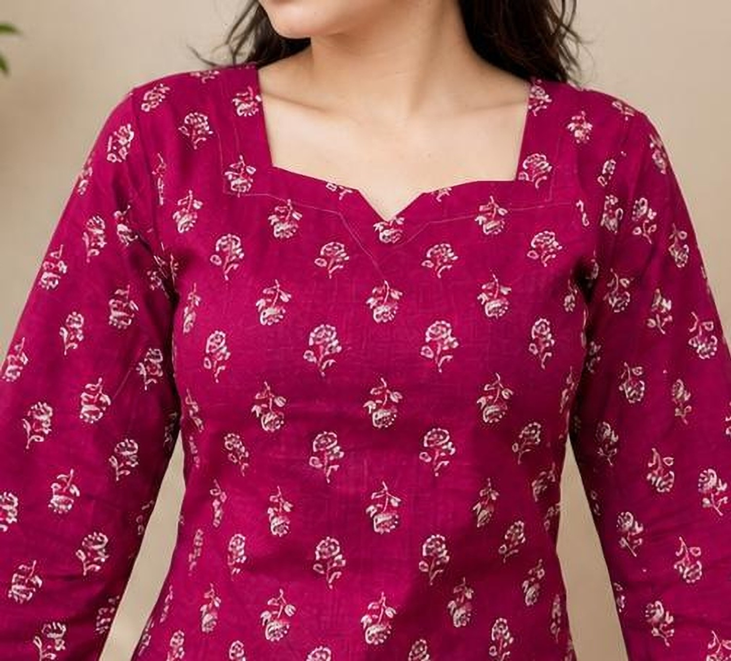 Image of Kurvee Printed Pure Cotton Straight Kurta for Women (Pink)