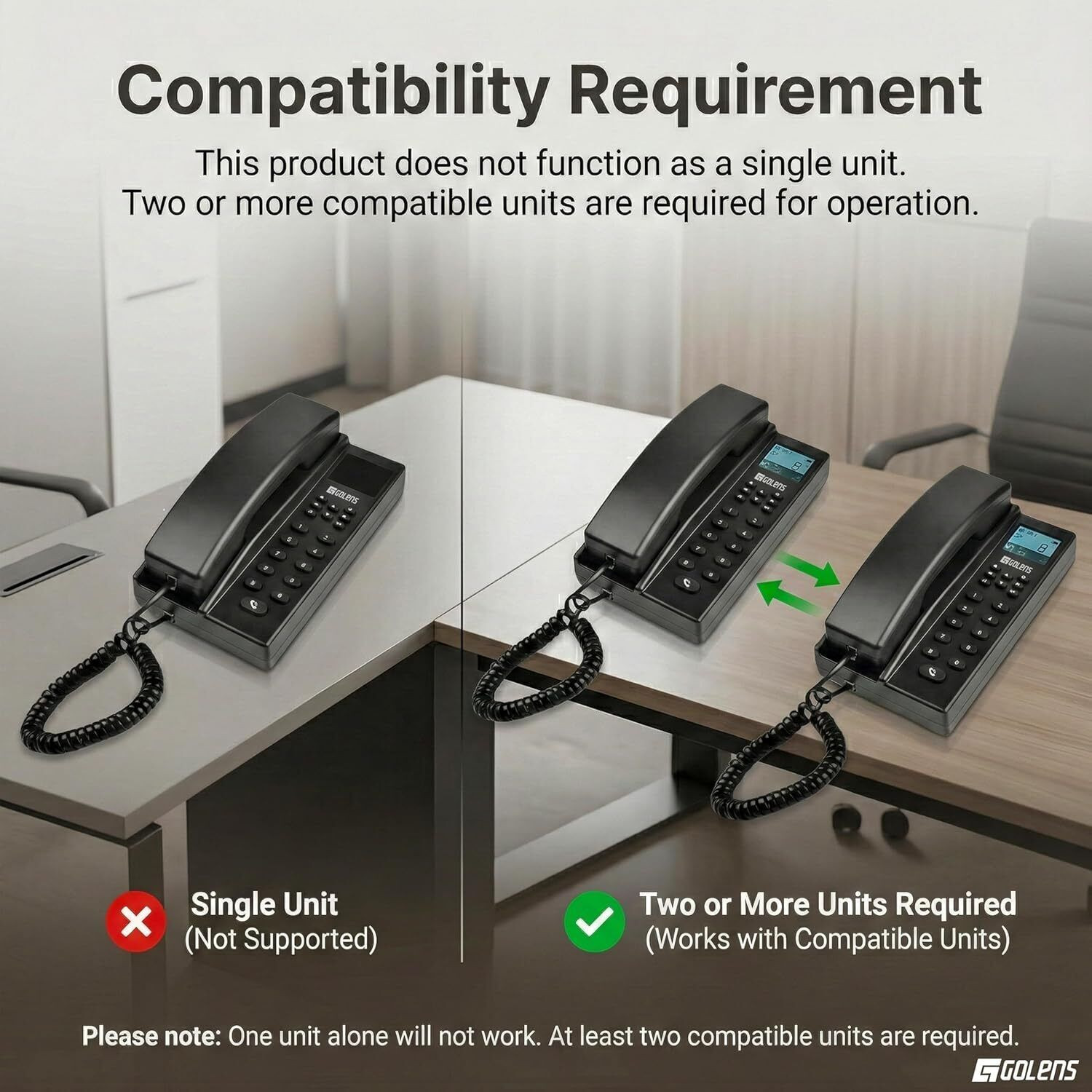 Image of GOLENS Wireless Intercom for Home, Office, Hotel, 300m Long Range, 1200mAh Battery IC02 Cordless Landline Phone with Answering Machine (Black)