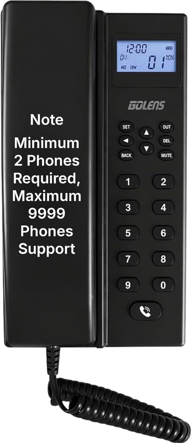 Image of GOLENS Wireless Intercom for Home, Office, Hotel, 300m Long Range, 1200mAh Battery IC02 Cordless Landline Phone with Answering Machine (Black)