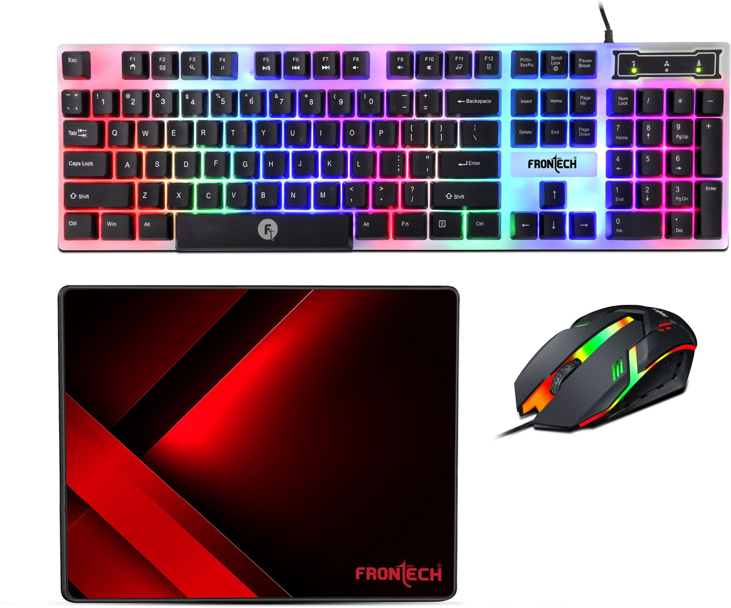 Frontech Neo Ranger 3-in-1 Gaming Combo âRGB LED Keyboard, 1200 DPI Mouse & Mouse Pad Combo Set (Multicolor) - Image 1