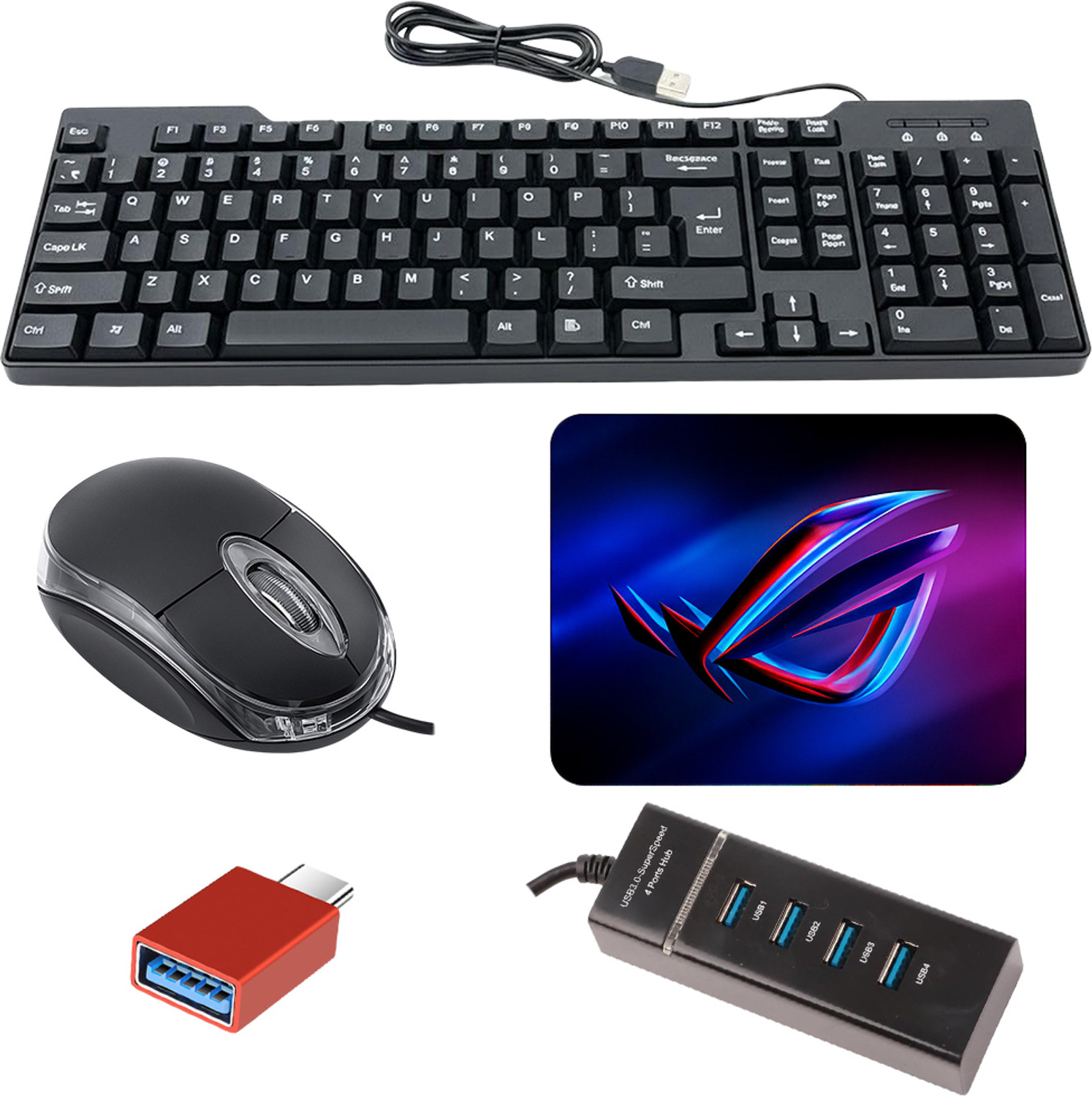 SKOG Wired Keyboard and Mouse Combo with USB Hub - Image 1