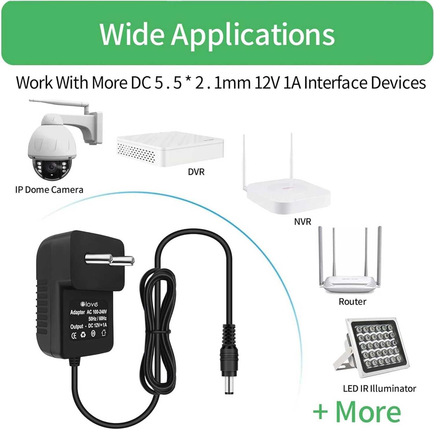 Image of ELOVE 12V 2AMP DC Power Adapter, SMPS for LCD Monitor, TV, LED Strip, CCTV Camera 12 W Adapter (Power Cord Included)