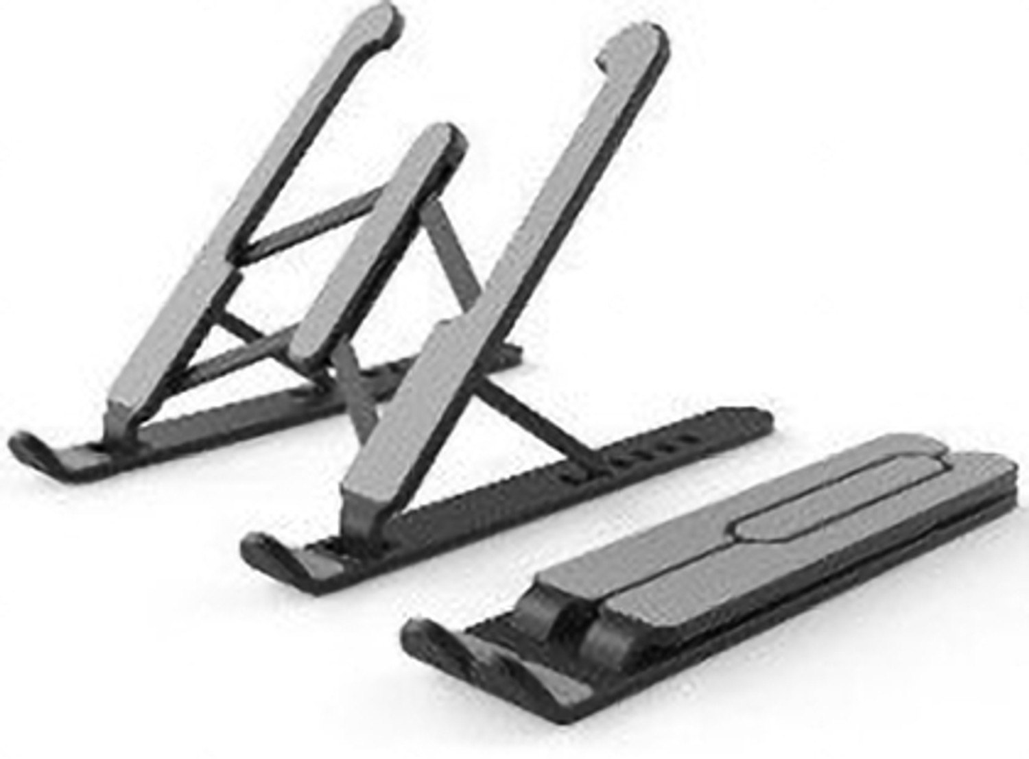 Image of Ampito Adjustable Laptop Stand Patented Riser Ventilated Portable Foldable Compatible with MacBook Notebook Tablet Tray Desk Table Book with Phone Stand(Black) Plastic Floor and Desk Stand Laptop Stand with Adjustable Height Compatible with Universal Laptops (Black)
