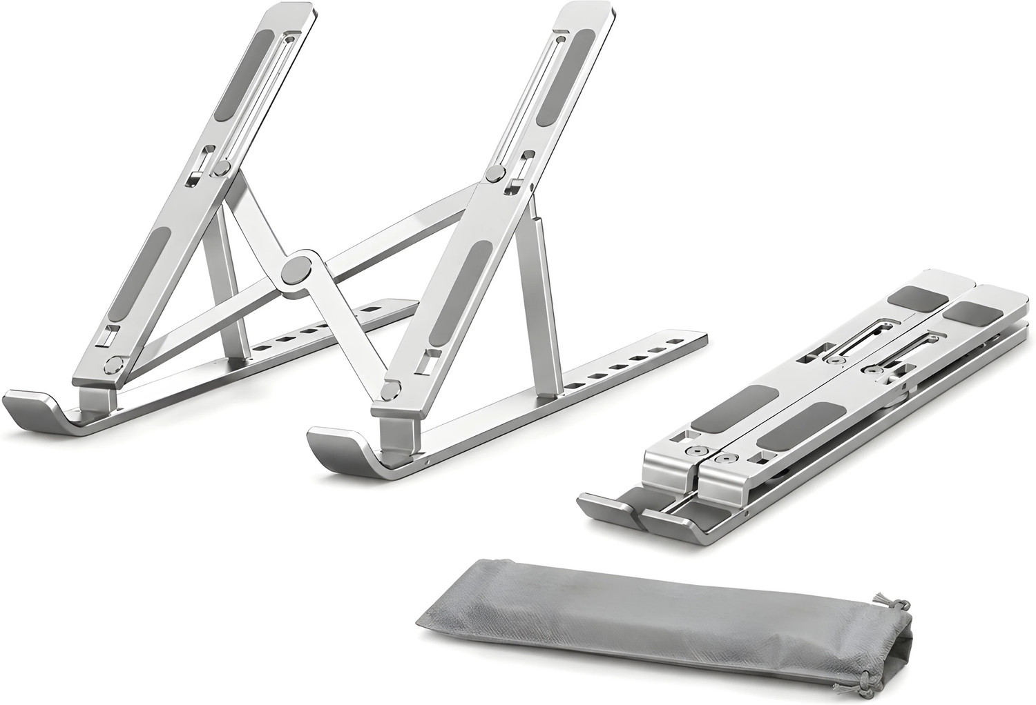 Image of Ampito Adjustable Laptop Stand Patented Riser Ventilated Portable Foldable Compatible with MacBook Notebook Tablet Tray Desk Table Book with Phone Stand(Black) Plastic Floor and Desk Stand Laptop Stand with Adjustable Height Compatible with Universal Laptops (Black)