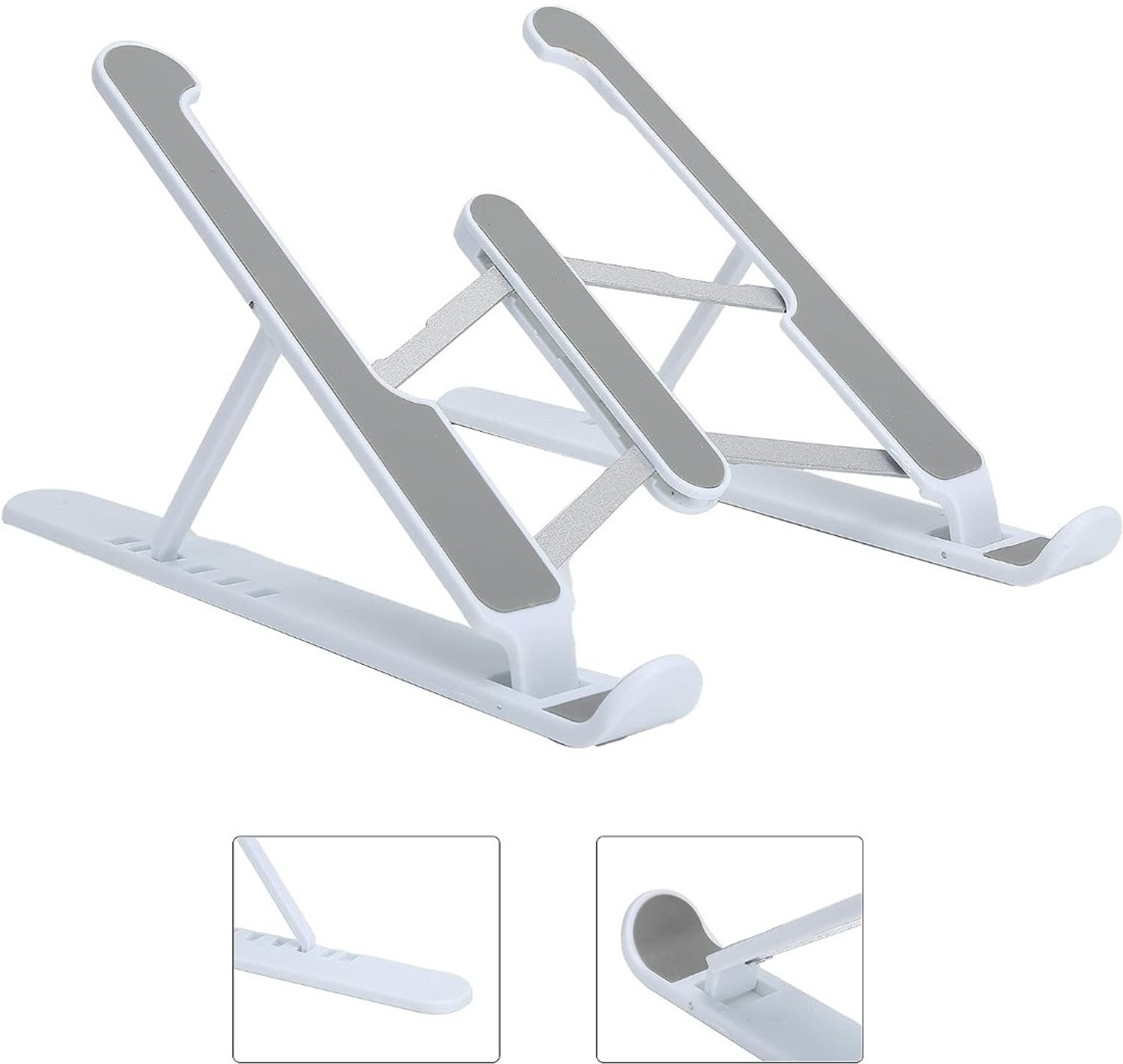 Image of Ampito Adjustable Laptop Stand Patented Riser Ventilated Portable Foldable Compatible with MacBook Notebook Tablet Tray Desk Table Book with Phone Stand(Black) Plastic Floor and Desk Stand Laptop Stand with Adjustable Height Compatible with Universal Laptops (Black)