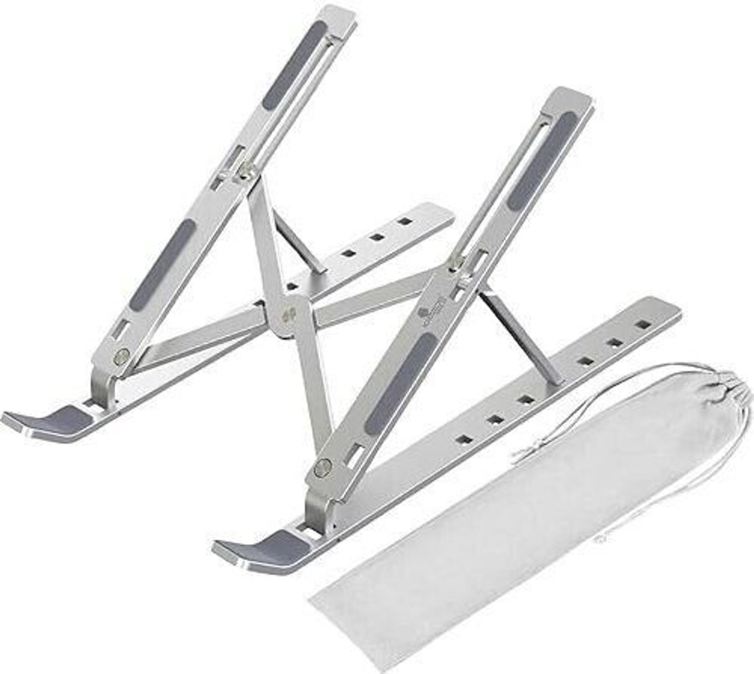 Image of ZEBRONICS ZEB-NS2000 Aluminium Alloy Laptop Stand for 9-15.6 inch Laptops, Foldable (Silver) Aluminium Desk Stand Laptop Stand with Adjustable Height Compatible with 26 - 35 cm, 36 - 39cm, 40 - 44cm Laptops (Grey)