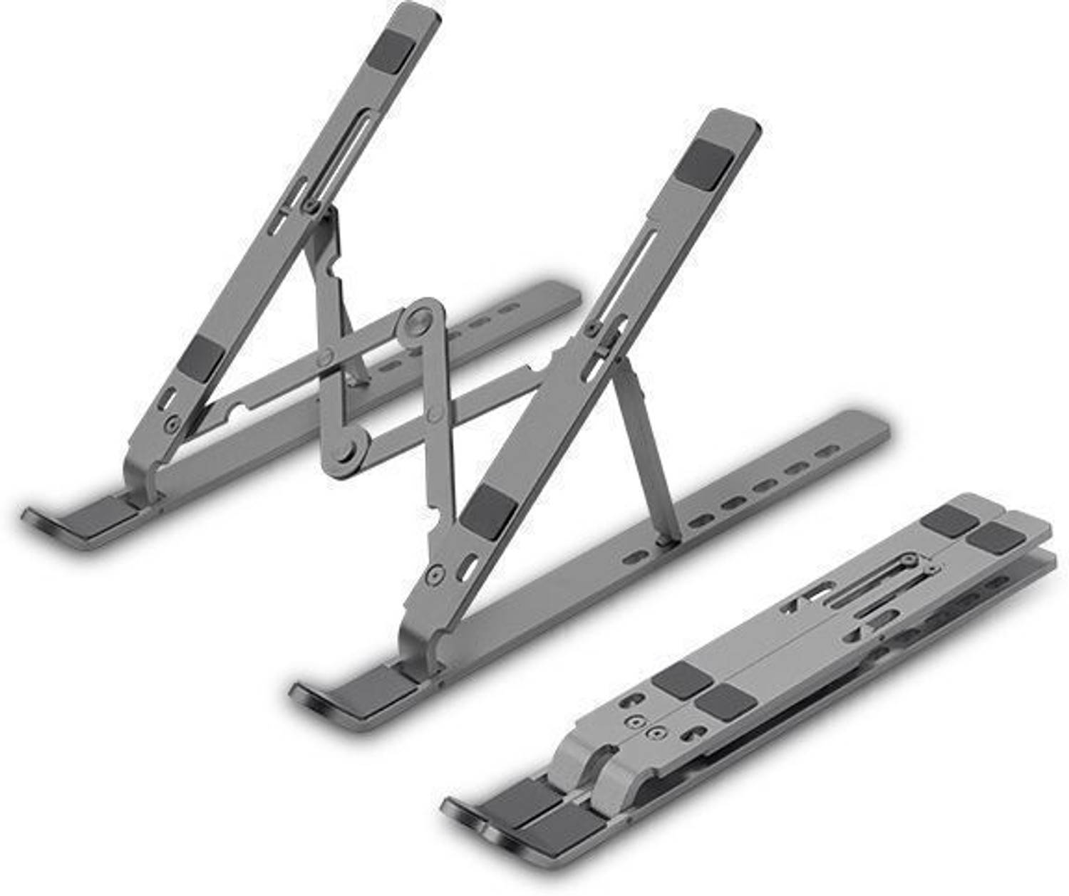 Image of ZEBRONICS ZEB-NS2000 Aluminium Alloy Laptop Stand for 9-15.6 inch Laptops, Foldable (Silver) Aluminium Desk Stand Laptop Stand with Adjustable Height Compatible with 26 - 35 cm, 36 - 39cm, 40 - 44cm Laptops (Grey)