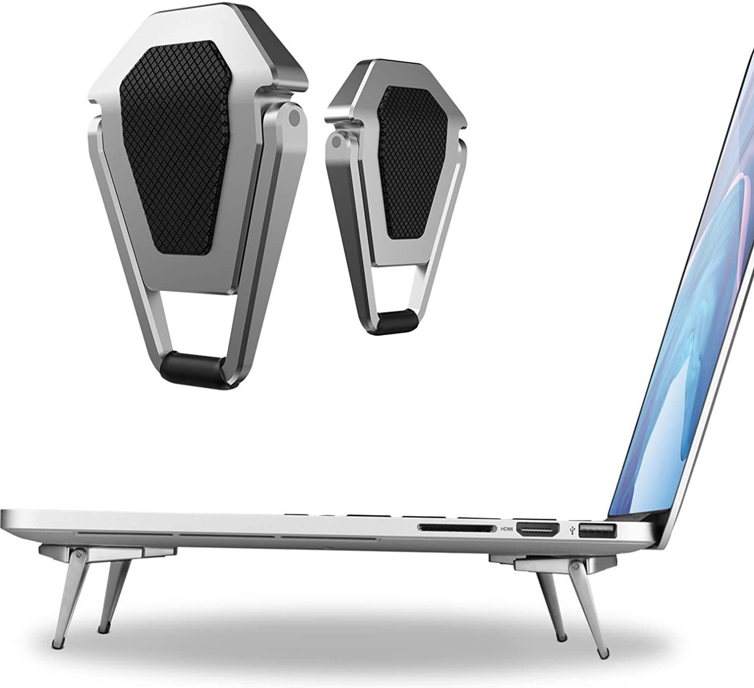 Image of AGARO Sturdy Stand with Anti-Slip Stopper & Wrist Support for Work, Study & More Laptop Table with 1800 RPM USB Cooling Fans, Height & Angle Adjustable Aluminium Rotatable Laptop Stand with Adjustable Height Compatible with Universal Laptops (Silver)