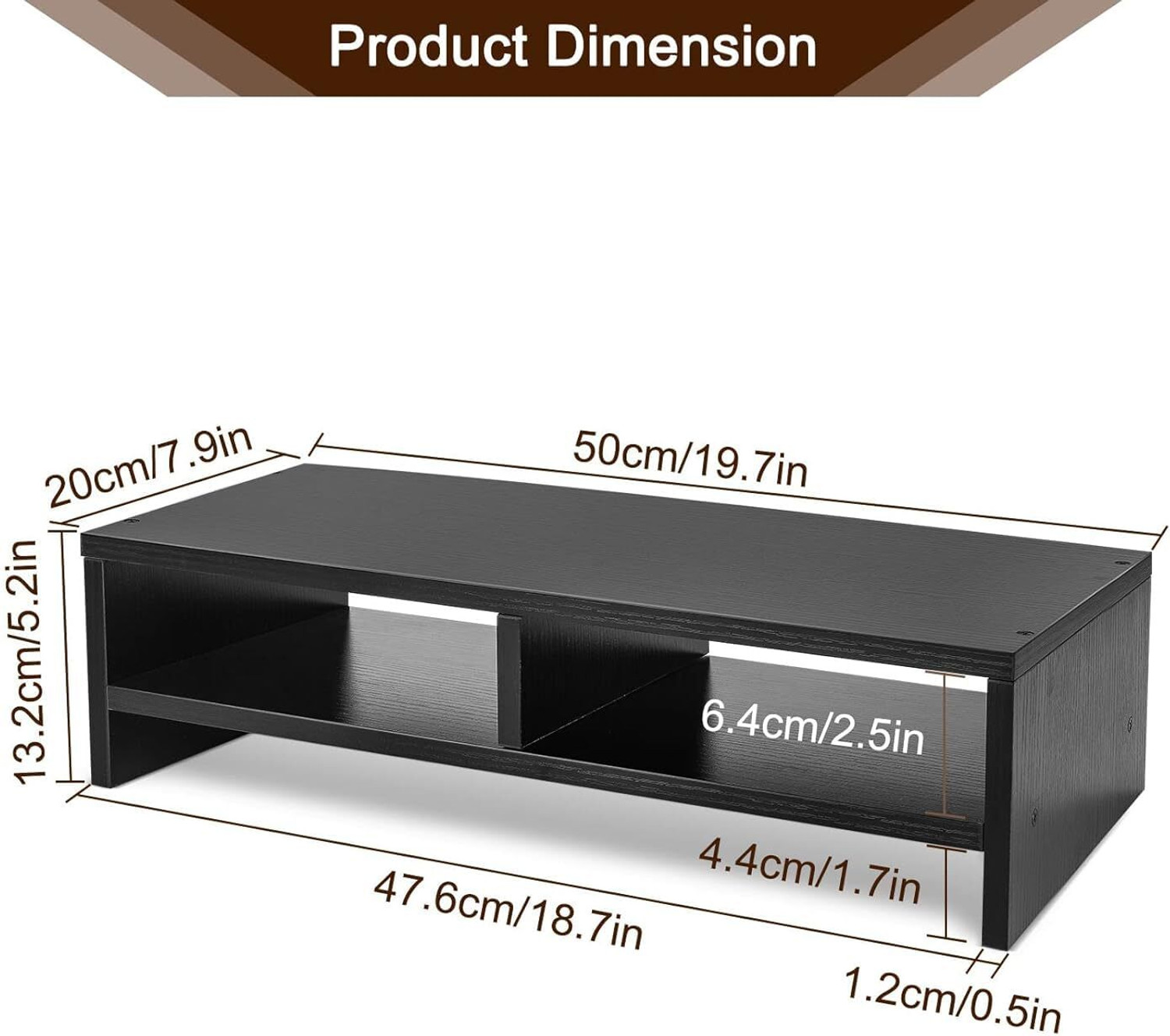 Image of Dwhandicrafts monitor stand for desk wooden monitor riser computer screen stand wood monitor stand computer monitor riser desktop shelf organizer Wooden Desk Stand Laptop Stand Compatible with 40 - 44cm Laptops (Black)