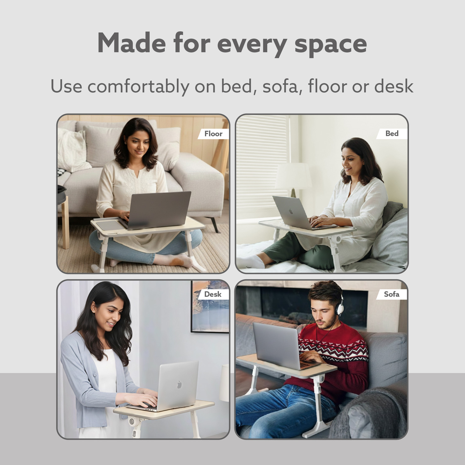 Image of AGARO Sturdy Stand with Anti-Slip Stopper & Wrist Support for Work, Study & More Laptop Table with 1800 RPM USB Cooling Fans, Height & Angle Adjustable Aluminium Rotatable Laptop Stand with Adjustable Height Compatible with Universal Laptops (Silver)