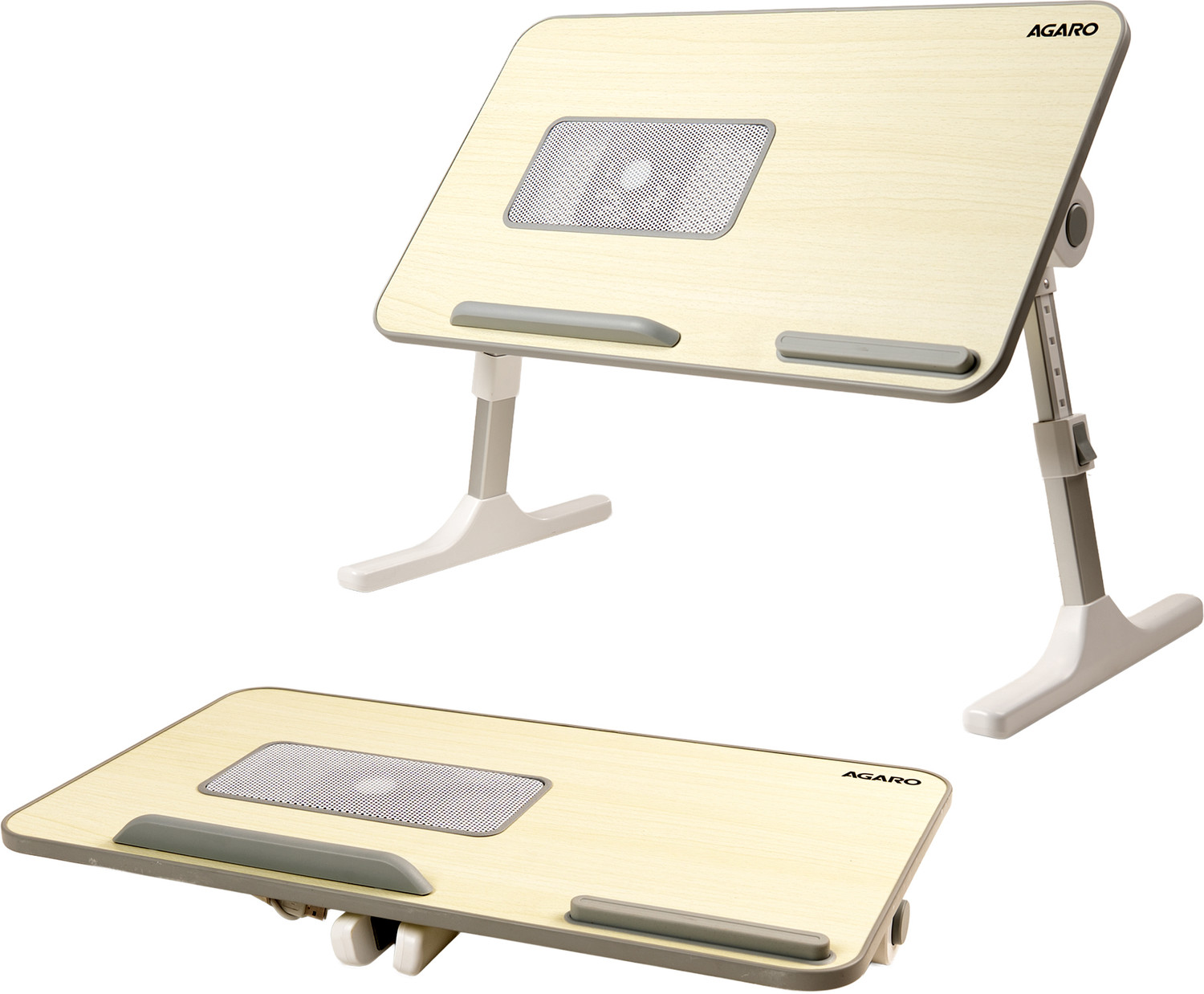 Image of AGARO Sturdy Stand with Anti-Slip Stopper & Wrist Support for Work, Study & More Laptop Table with 1800 RPM USB Cooling Fans, Height & Angle Adjustable Aluminium Rotatable Laptop Stand with Adjustable Height Compatible with Universal Laptops (Silver)