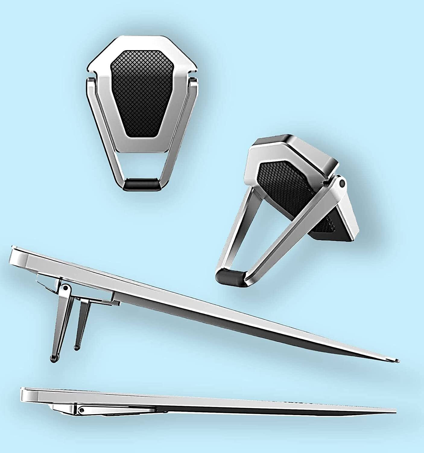 Image of Ampito Adjustable Laptop Stand Patented Riser Ventilated Portable Foldable Compatible with MacBook Notebook Tablet Tray Desk Table Book with Phone Stand(Black) Plastic Floor and Desk Stand Laptop Stand with Adjustable Height Compatible with Universal Laptops (Black)