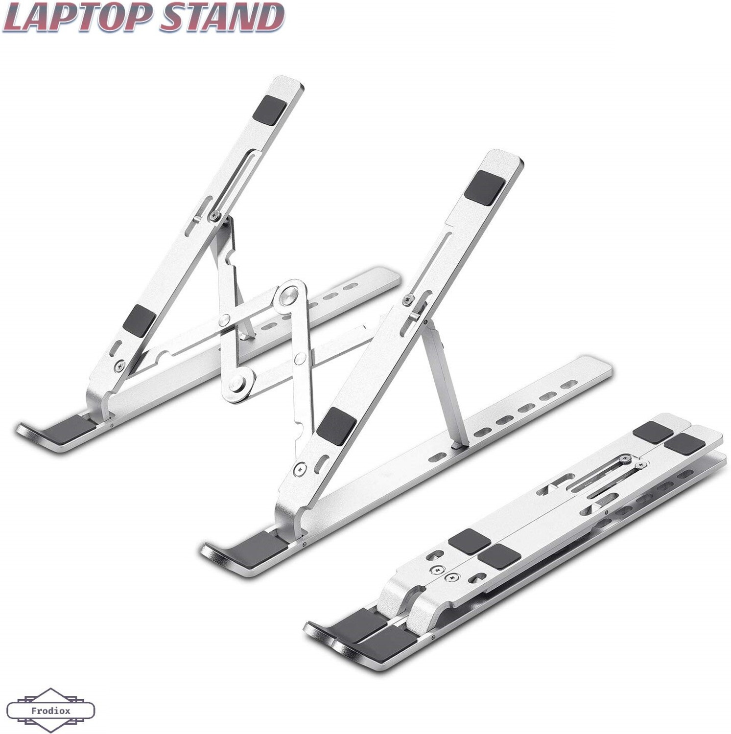 Image of Ampito Adjustable Laptop Stand Patented Riser Ventilated Portable Foldable Compatible with MacBook Notebook Tablet Tray Desk Table Book with Phone Stand(Black) Plastic Floor and Desk Stand Laptop Stand with Adjustable Height Compatible with Universal Laptops (Black)