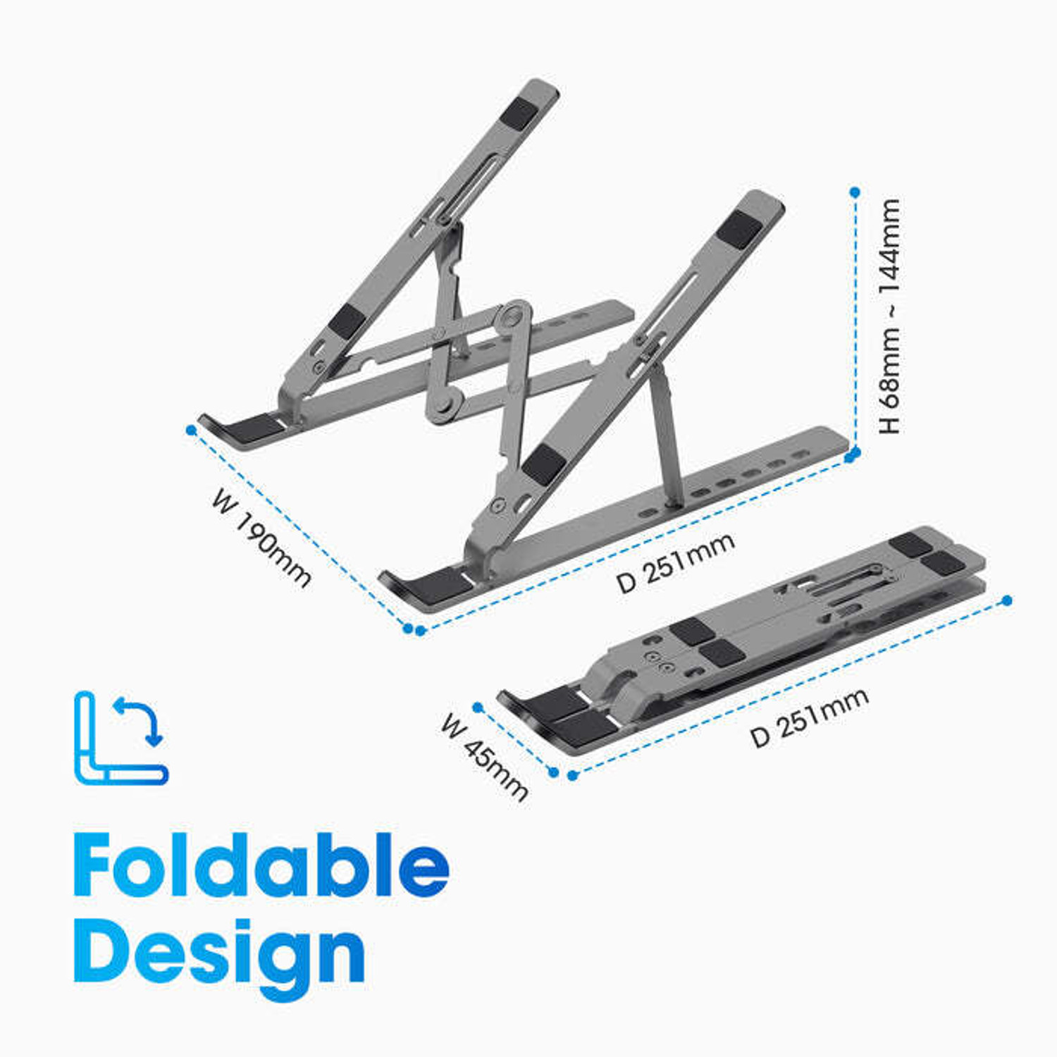 Image of ZEBRONICS ZEB-NS2000 Aluminium Alloy Laptop Stand for 9-15.6 inch Laptops, Foldable (Silver) Aluminium Desk Stand Laptop Stand with Adjustable Height Compatible with 26 - 35 cm, 36 - 39cm, 40 - 44cm Laptops (Grey)