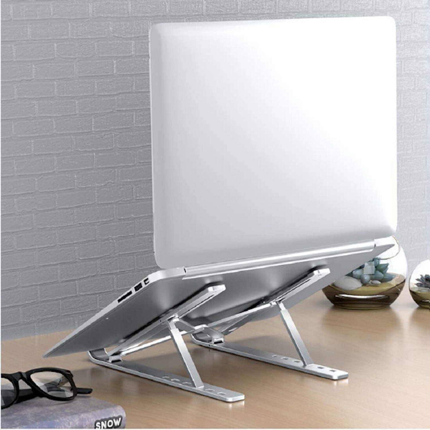Image of AGARO Sturdy Stand with Anti-Slip Stopper & Wrist Support for Work, Study & More Laptop Table with 1800 RPM USB Cooling Fans, Height & Angle Adjustable Aluminium Rotatable Laptop Stand with Adjustable Height Compatible with Universal Laptops (Silver)