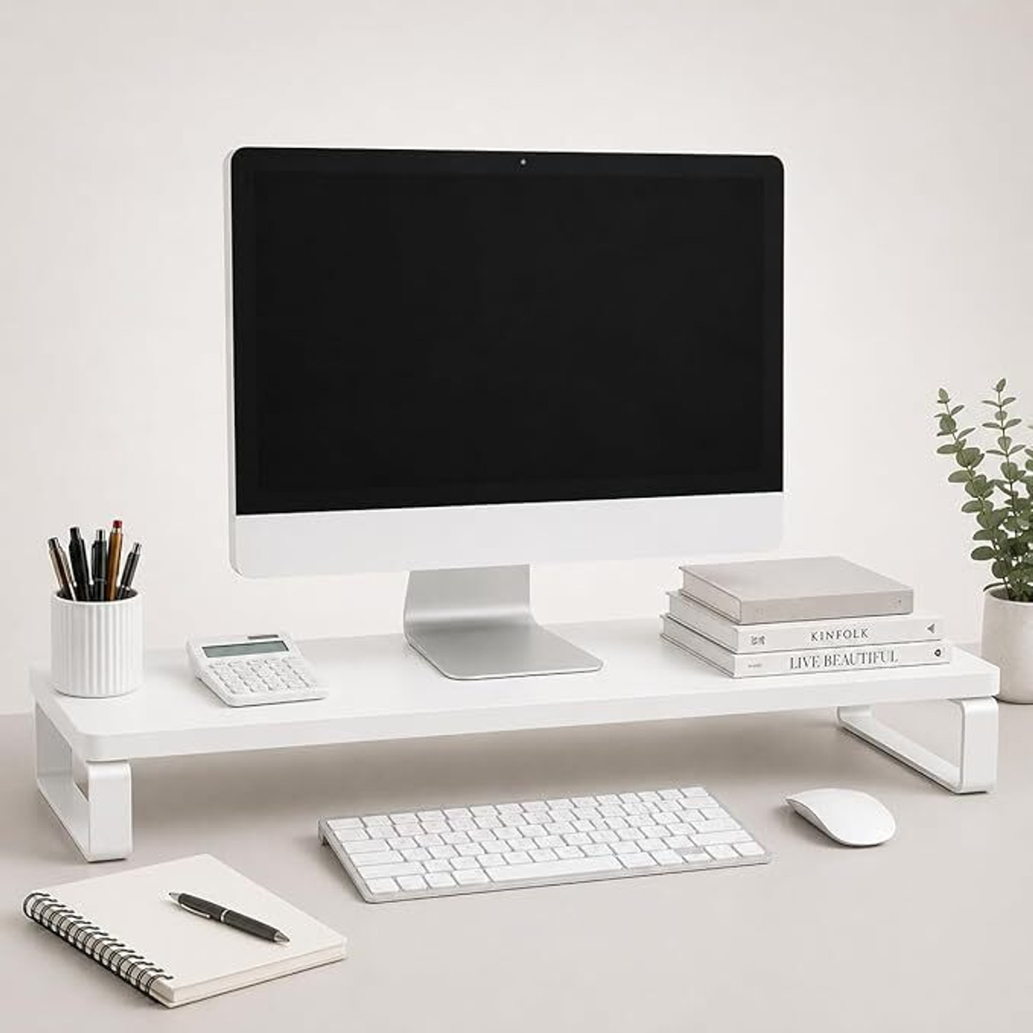 Image of Dwhandicrafts monitor stand for desk wooden monitor riser computer screen stand wood monitor stand computer monitor riser desktop shelf organizer Wooden Desk Stand Laptop Stand Compatible with 40 - 44cm Laptops (Black)