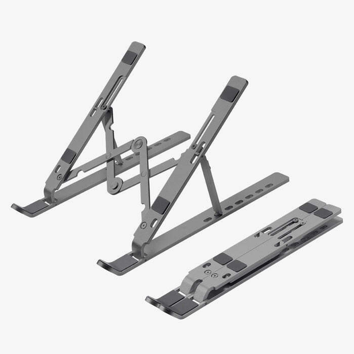 Image of ZEBRONICS ZEB-NS2000 Aluminium Alloy Laptop Stand for 9-15.6 inch Laptops, Foldable (Silver) Aluminium Desk Stand Laptop Stand with Adjustable Height Compatible with 26 - 35 cm, 36 - 39cm, 40 - 44cm Laptops (Grey)