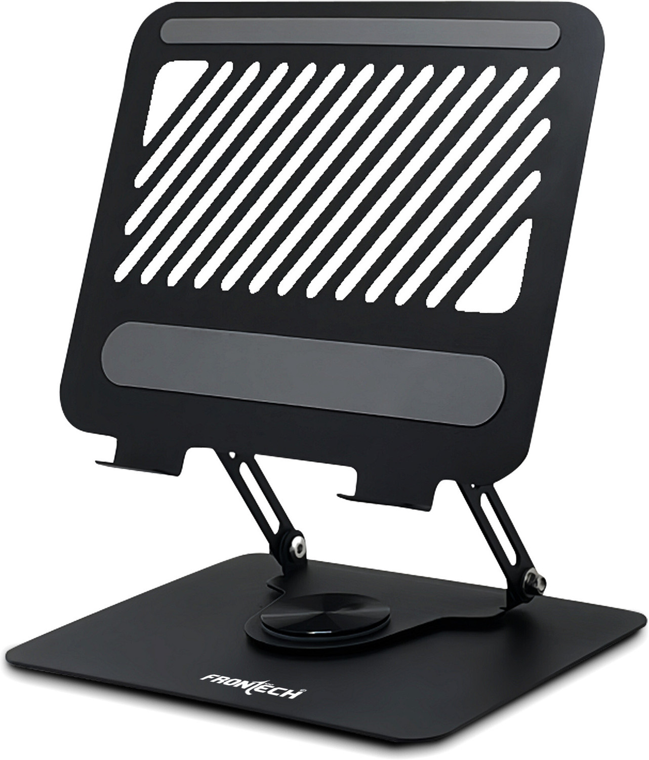 Image of Ampito Adjustable Laptop Stand Patented Riser Ventilated Portable Foldable Compatible with MacBook Notebook Tablet Tray Desk Table Book with Phone Stand(Black) Plastic Floor and Desk Stand Laptop Stand with Adjustable Height Compatible with Universal Laptops (Black)