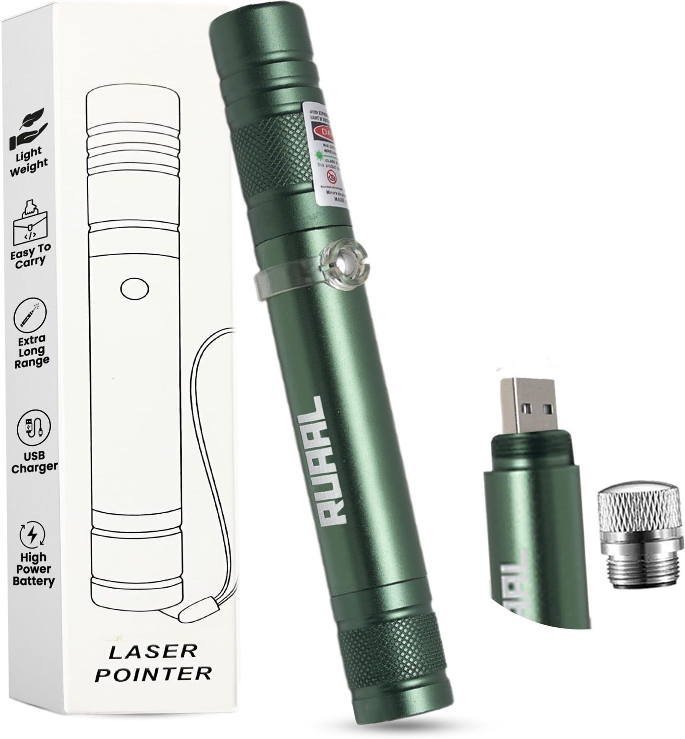 Image of RUAAL Laser Pointer High Power| USB Rechargeable Laser Light Pen pointer (5000 nm, Green)