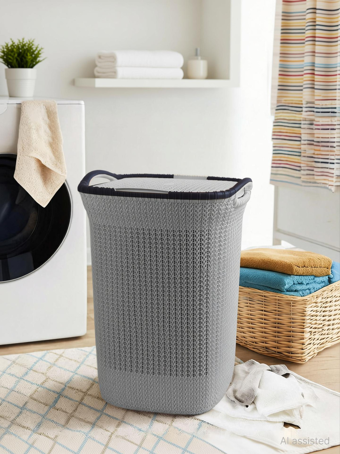 Image of PrettyKrafts 55 L Grey Laundry Basket (Plastic)
