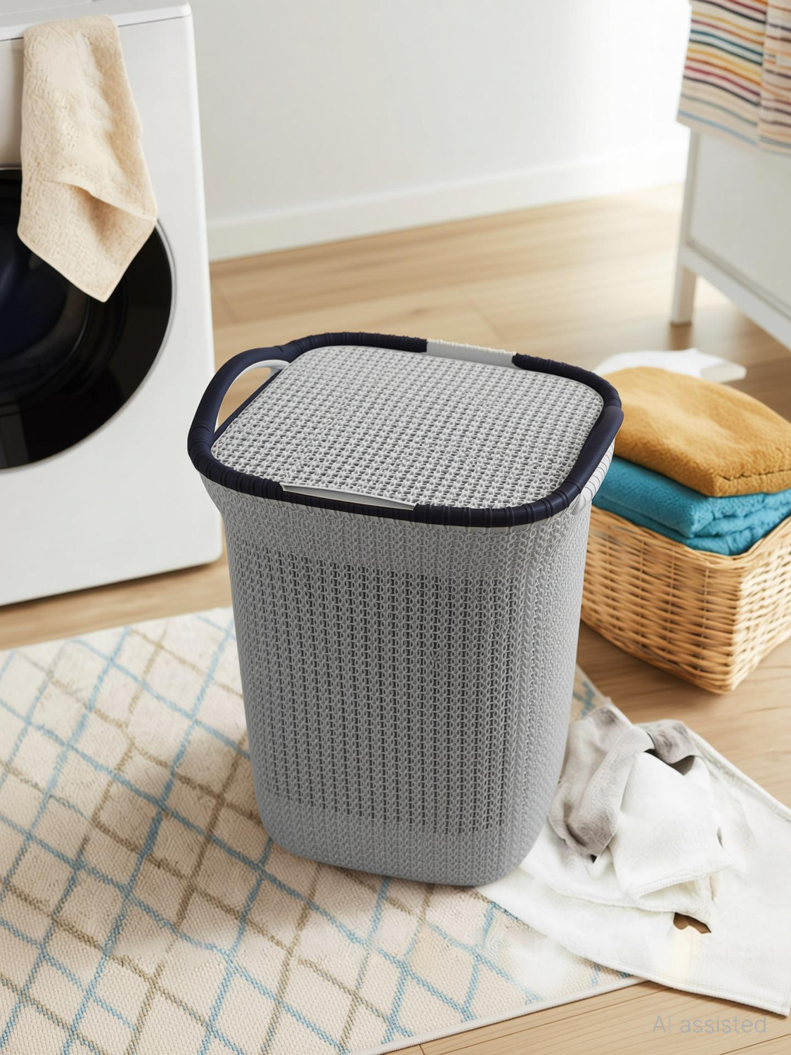 Image of PrettyKrafts 55 L Grey Laundry Basket (Plastic)