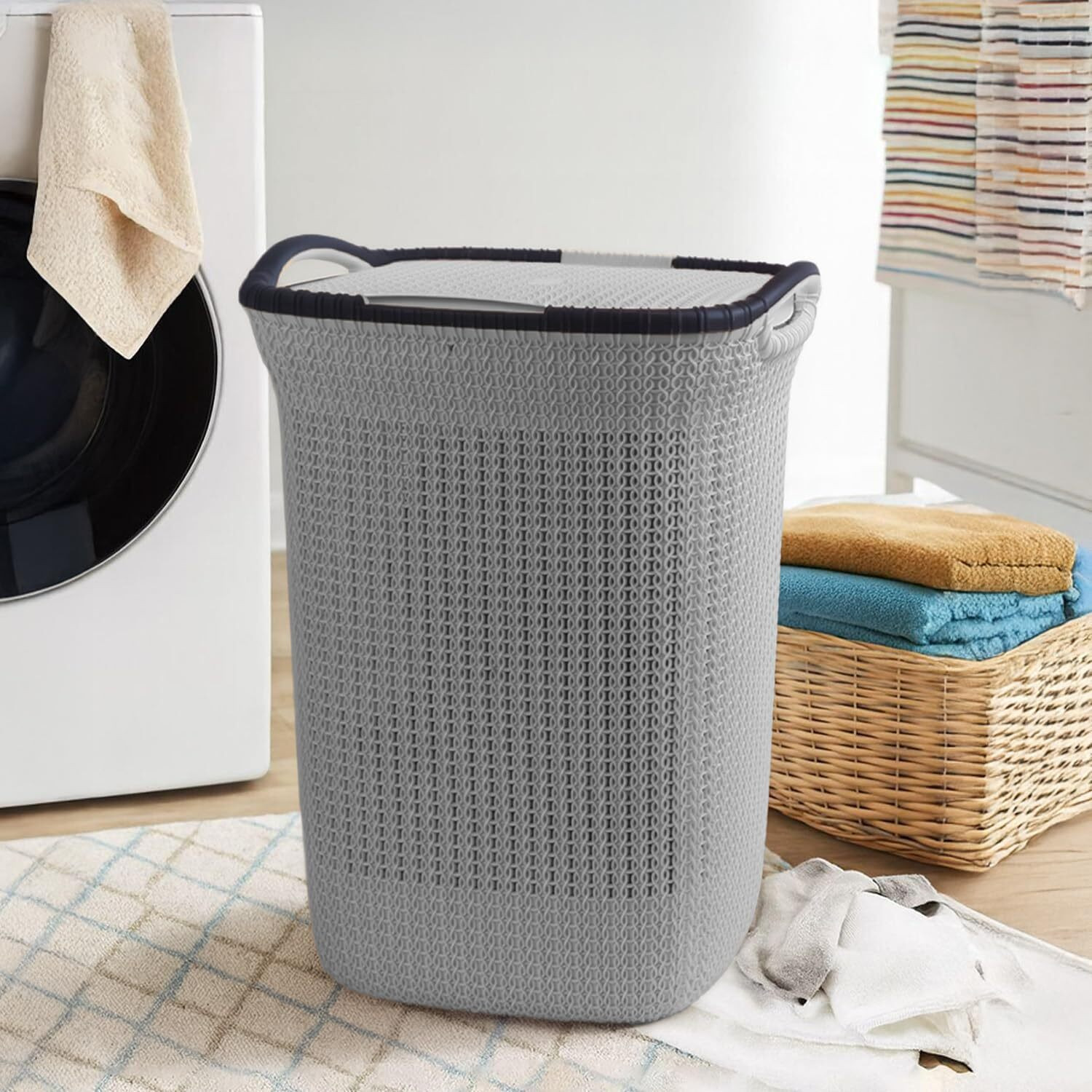 Image of PrettyKrafts 55 L Grey Laundry Basket (Plastic)
