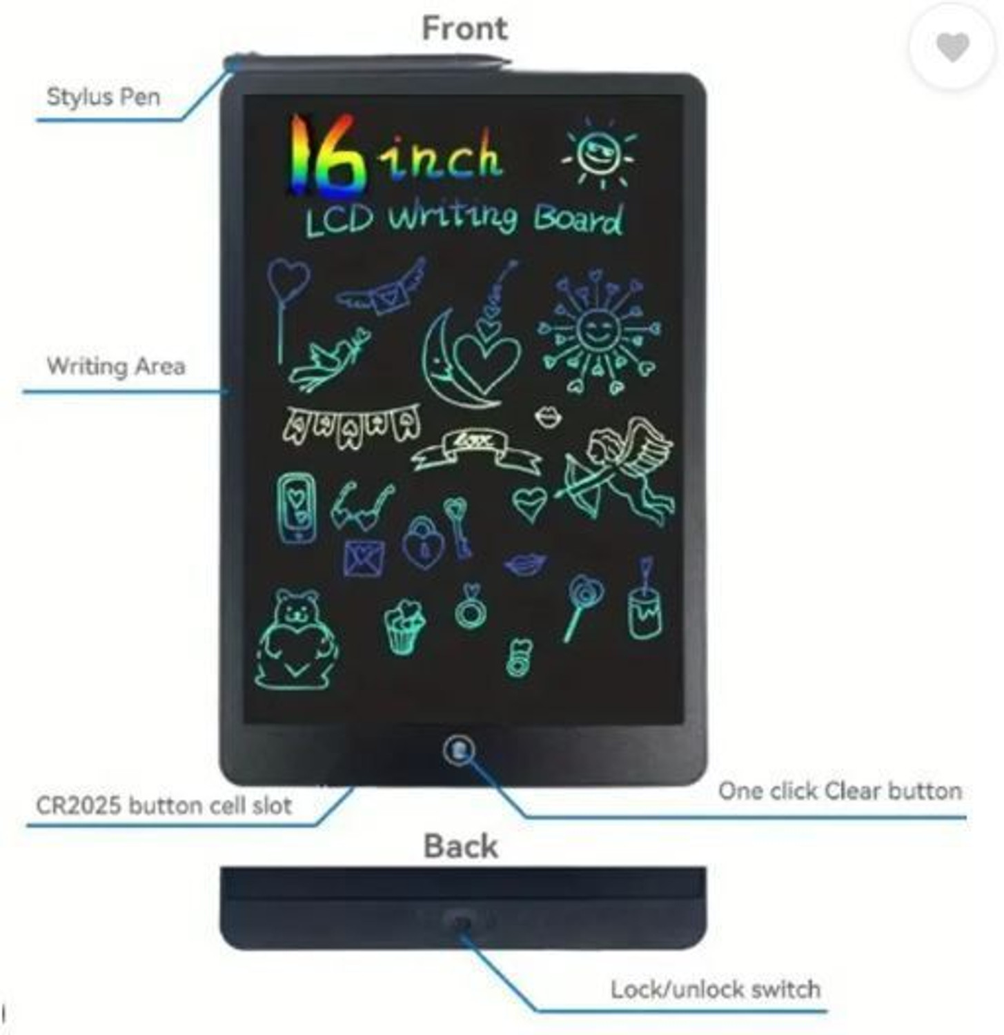 Image of Aneep 16 inch LCD Writing Pad ,Writing Tablet (Black)