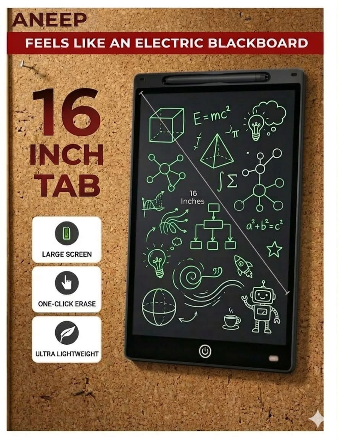 Image of Aneep 16 inch LCD Writing Pad ,Writing Tablet (Black)