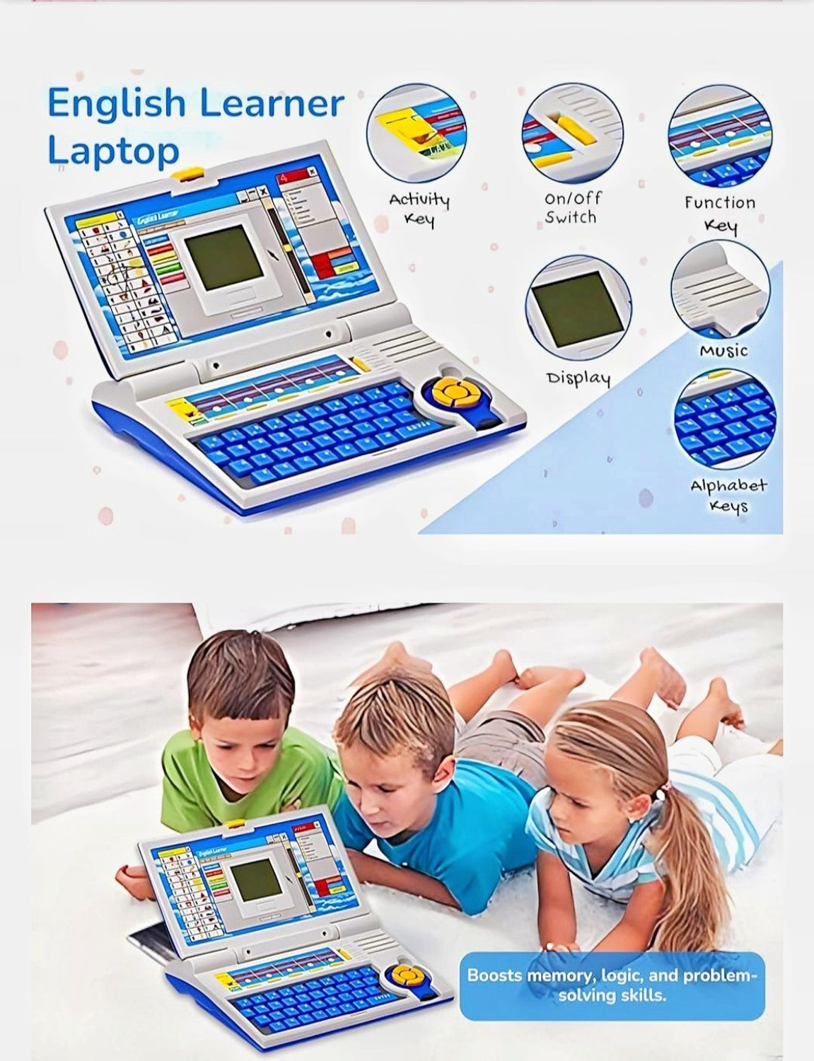 Image of K.D Tinytots 30 Activity Laptop Learning Machine Laptop with Mouse - Educational Toy (Multicolor)