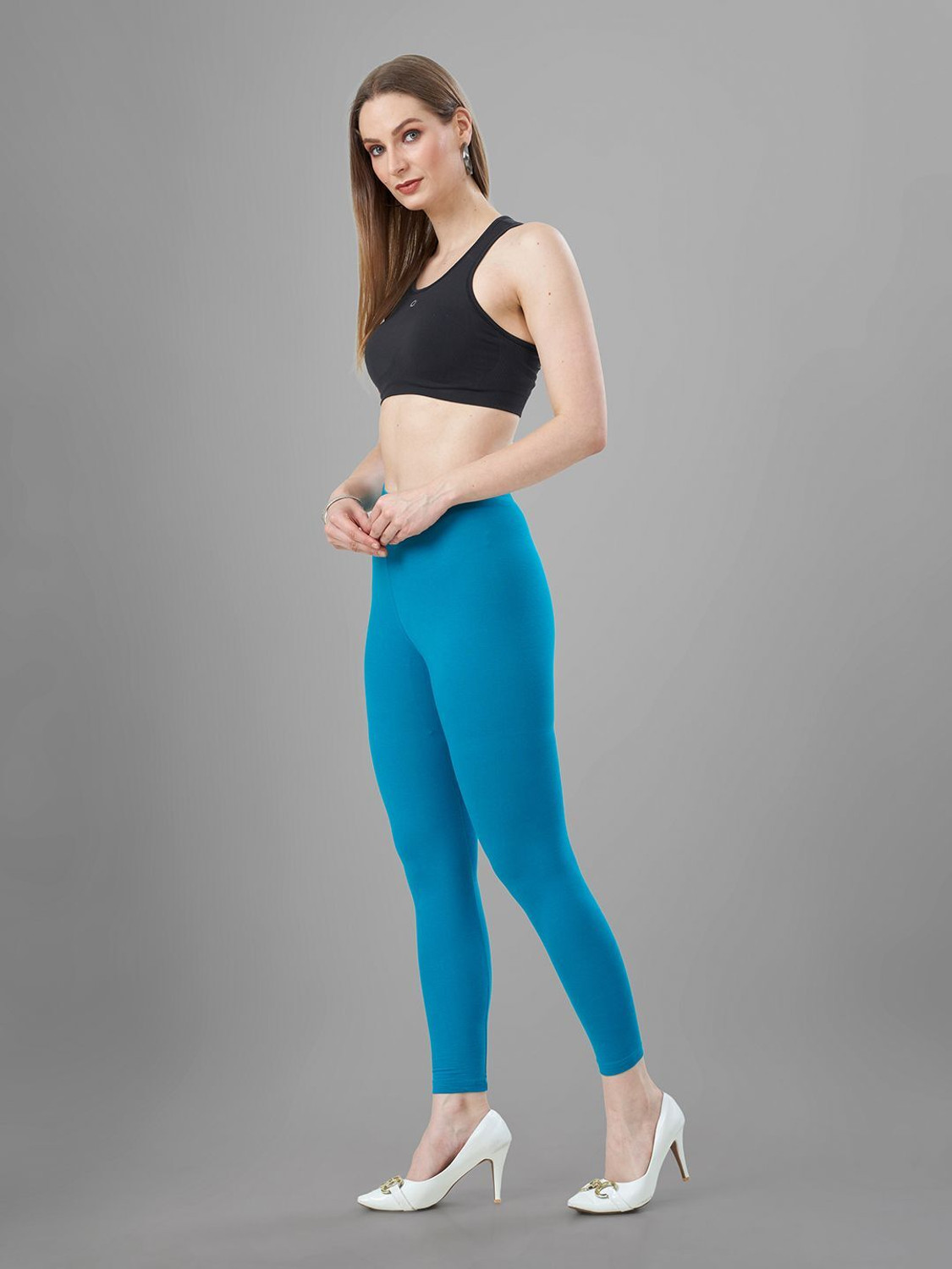 Image of TITTLI Ankle Length Western Wear Legging (Blue, Solid)