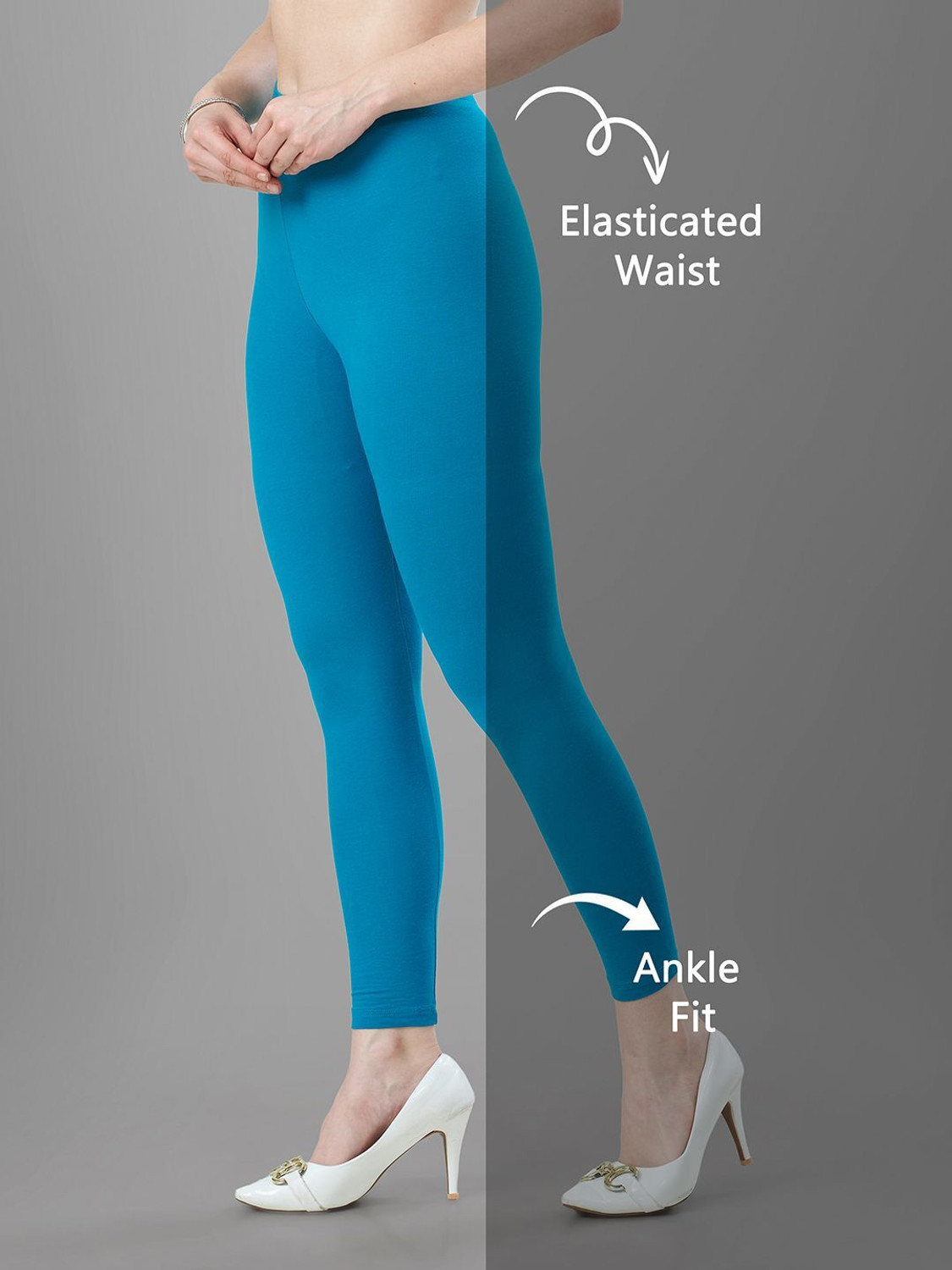 Image of TITTLI Ankle Length Western Wear Legging (Blue, Solid)
