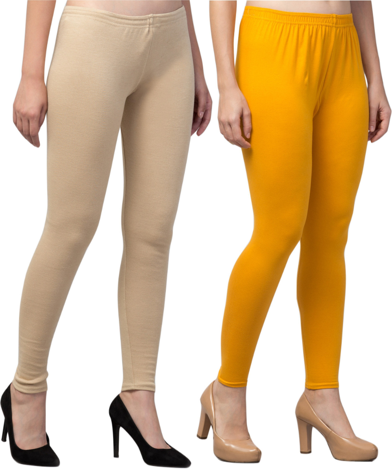 Image of CROWNKING Ankle Length Winter Wear Legging (Yellow, Gold, Solid)