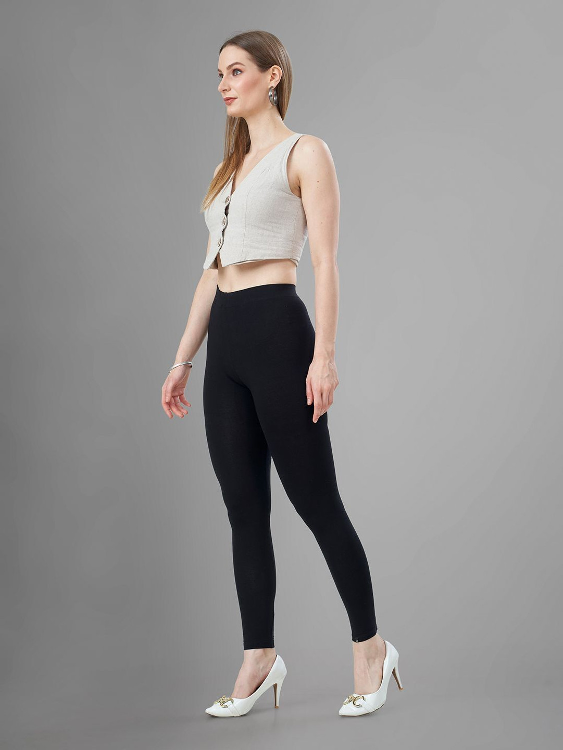 Image of TITTLI Ankle Length Western Wear Legging (Blue, Solid)