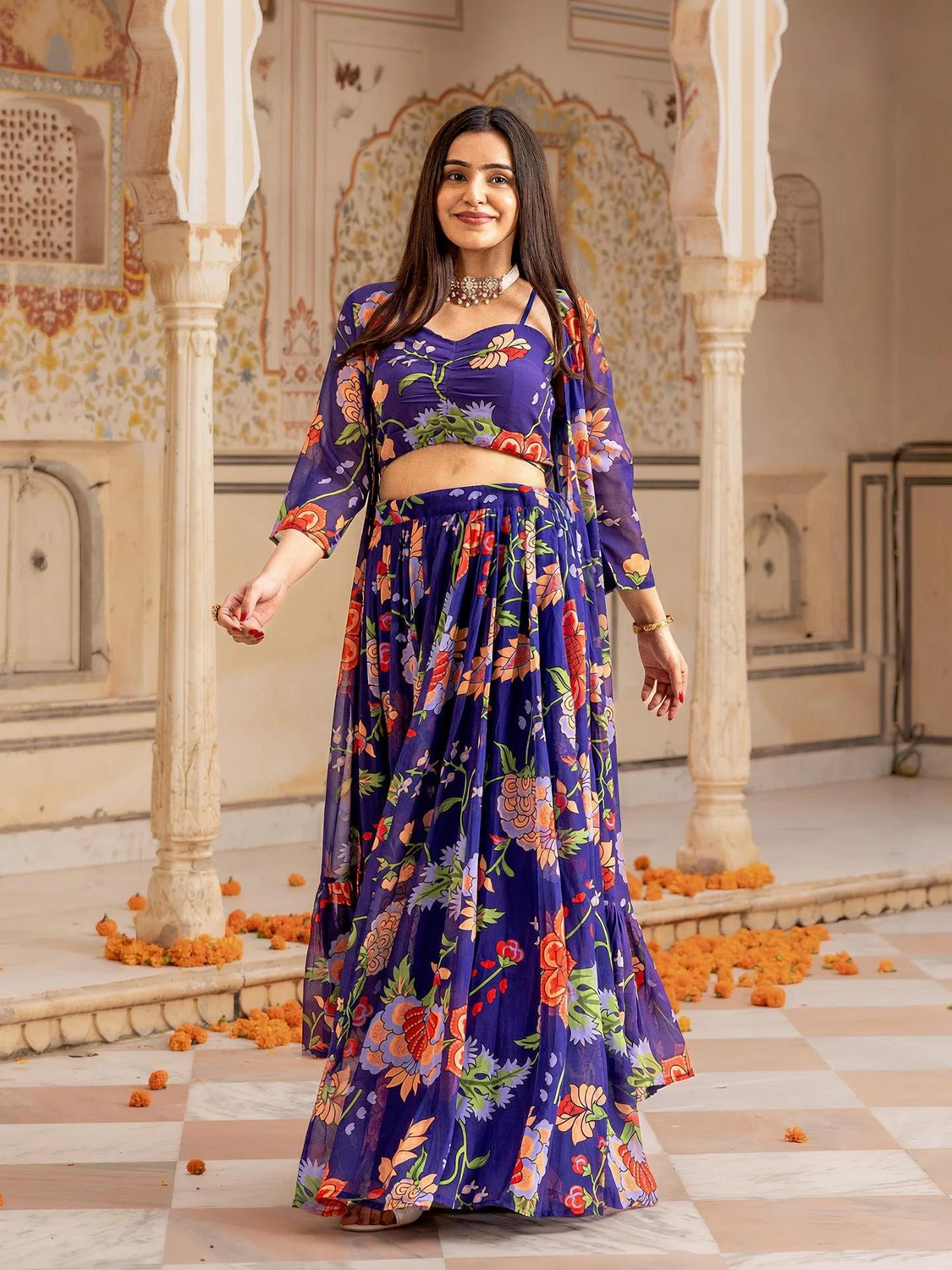 Image of Sixsigma Printed Semi Stitched Lehenga Choli (Purple)
