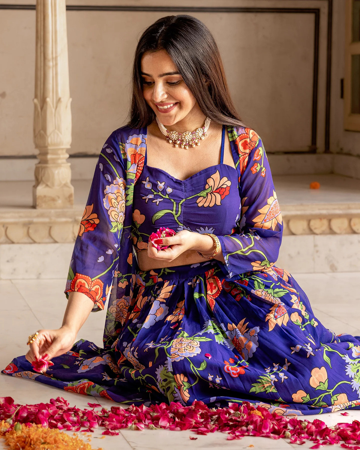Image of Sixsigma Printed Semi Stitched Lehenga Choli (Purple)