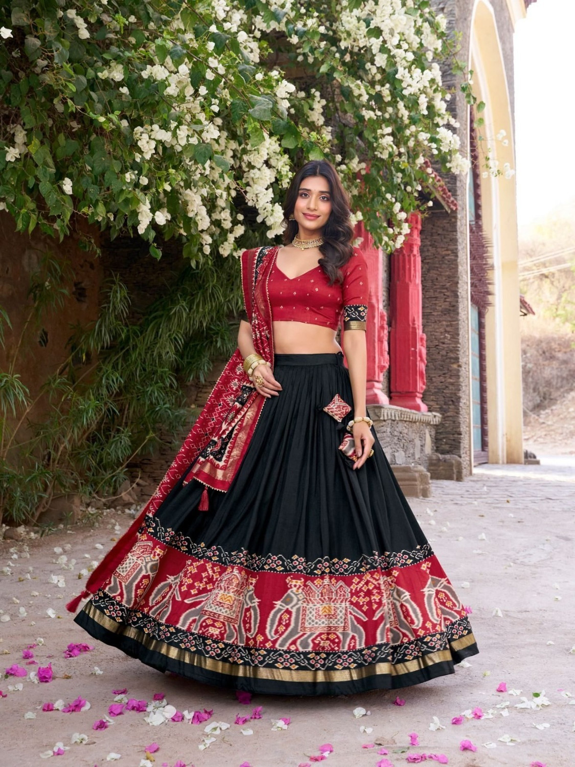 DHARMVIJ Black Semi Stitched Lehenga Choli - Image 4