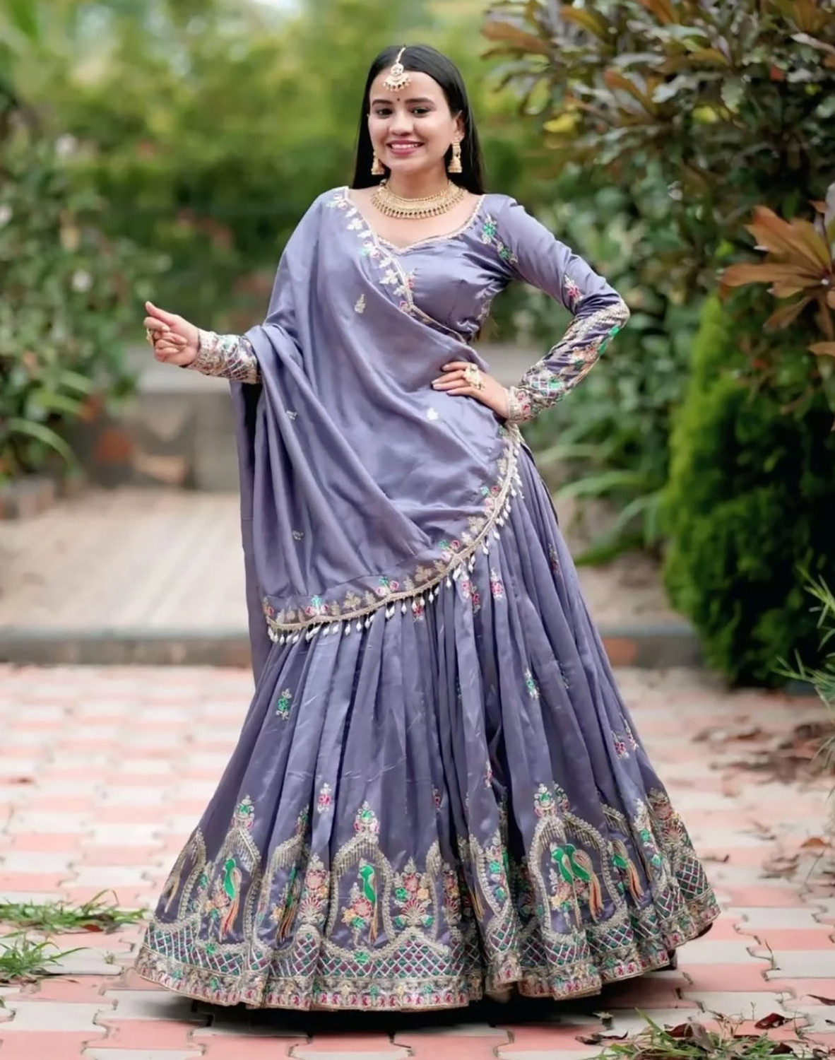 Image of BronezoMart Embroidered, Embellished Semi Stitched Lehenga Choli (Maroon)