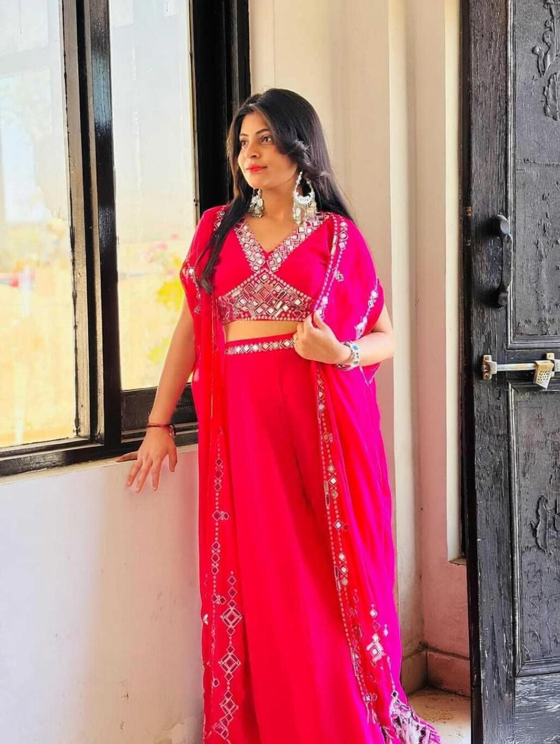 Starly Pink Solid Stitched Lehenga & Crop Top - Image 5