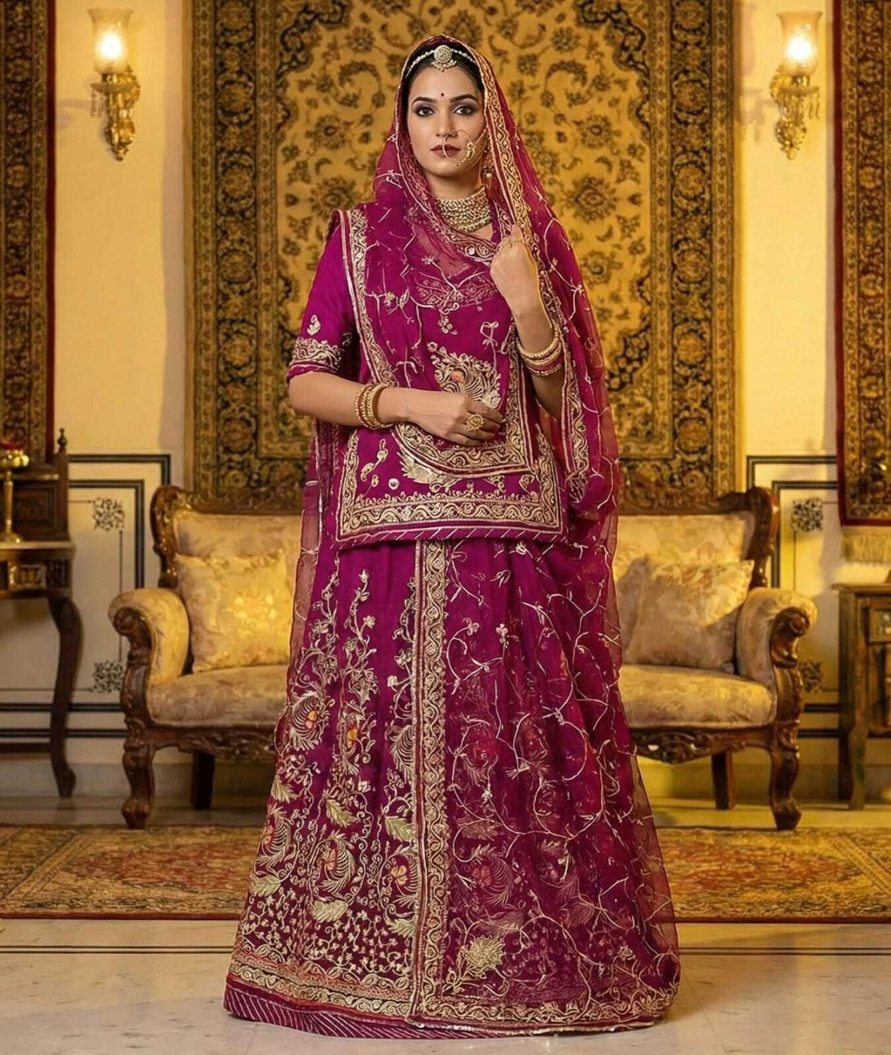 Image of BronezoMart Embroidered, Embellished Semi Stitched Lehenga Choli (Maroon)