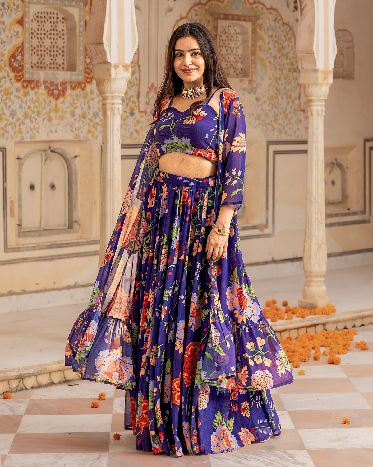 Image of Sixsigma Printed Semi Stitched Lehenga Choli (Purple)